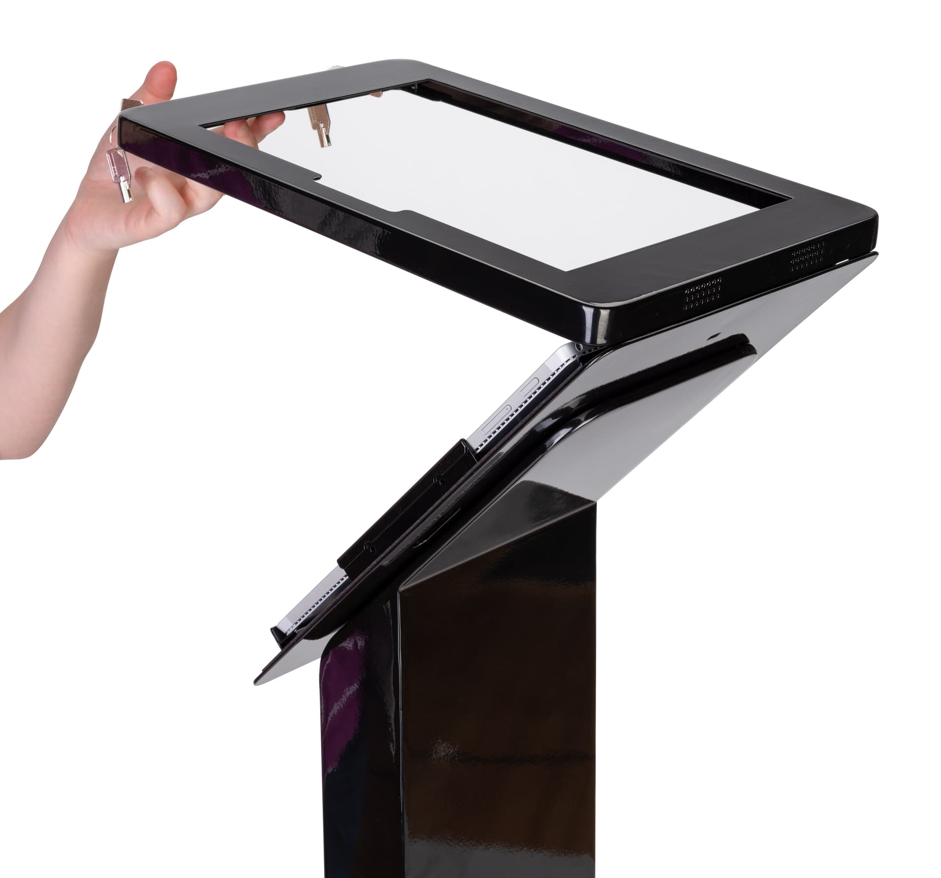 Surface Pro lockable floor stand with hinged enclosure