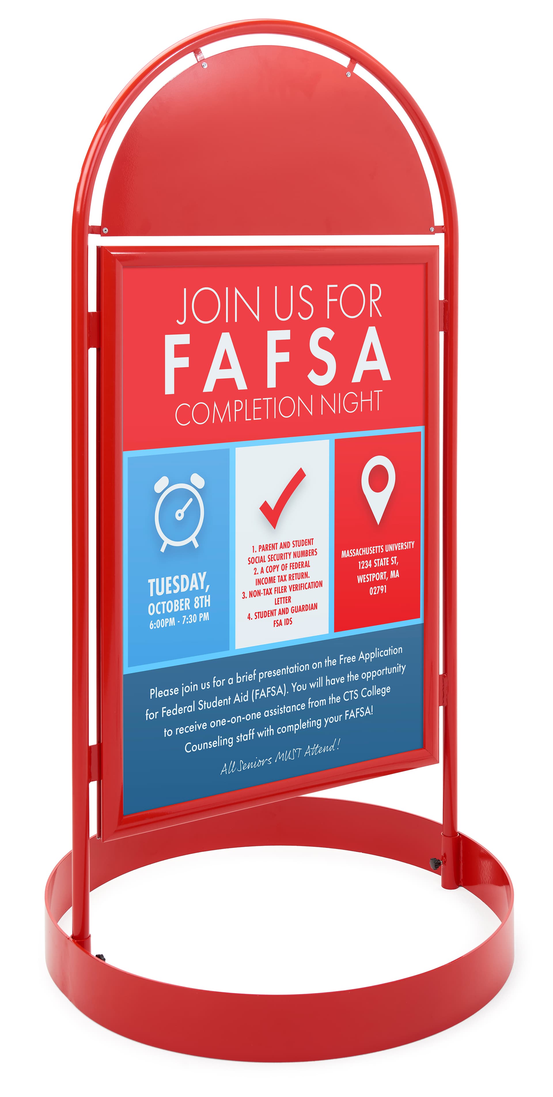 Pavement sign with header and red powder coated finish