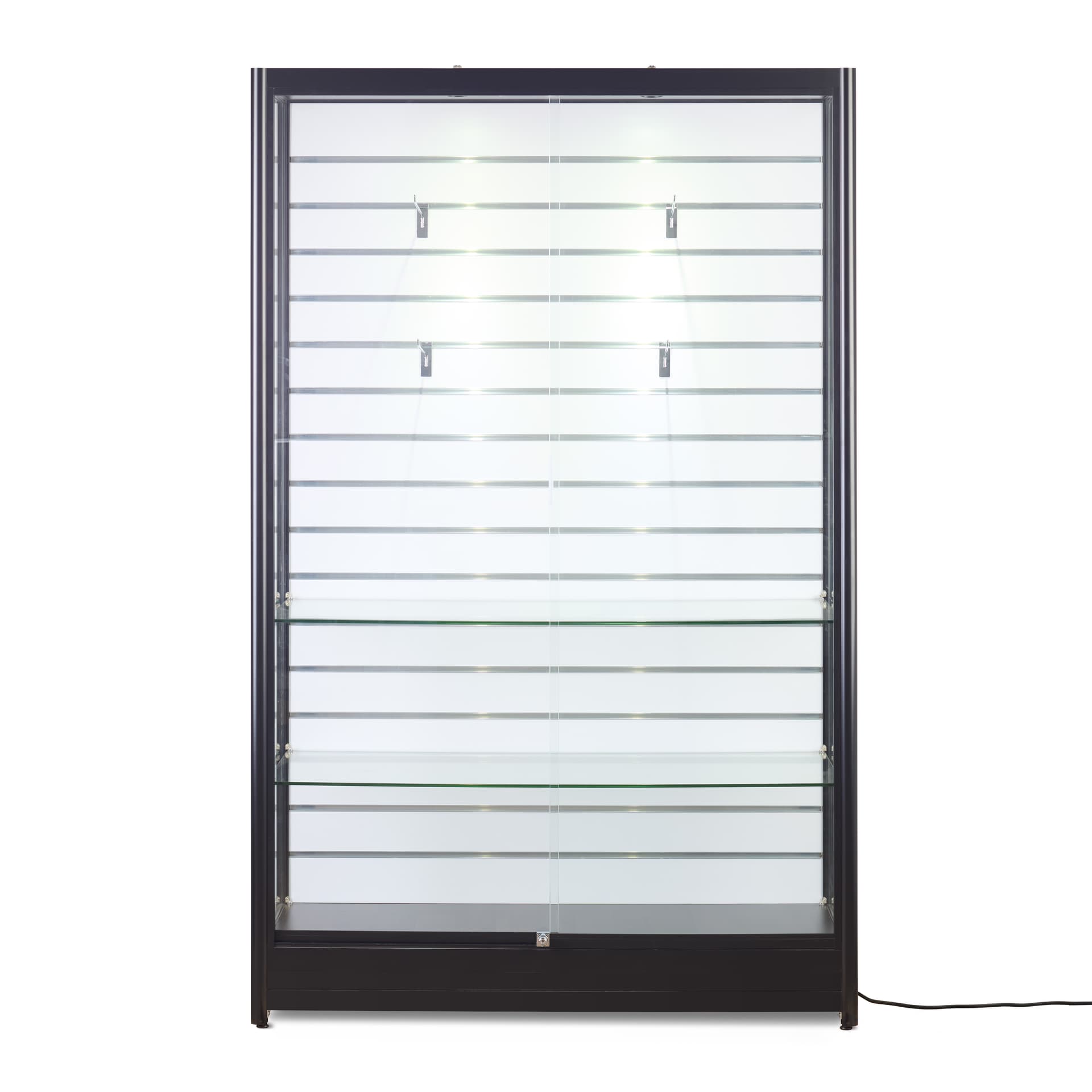 Slatwall display case with four brackets