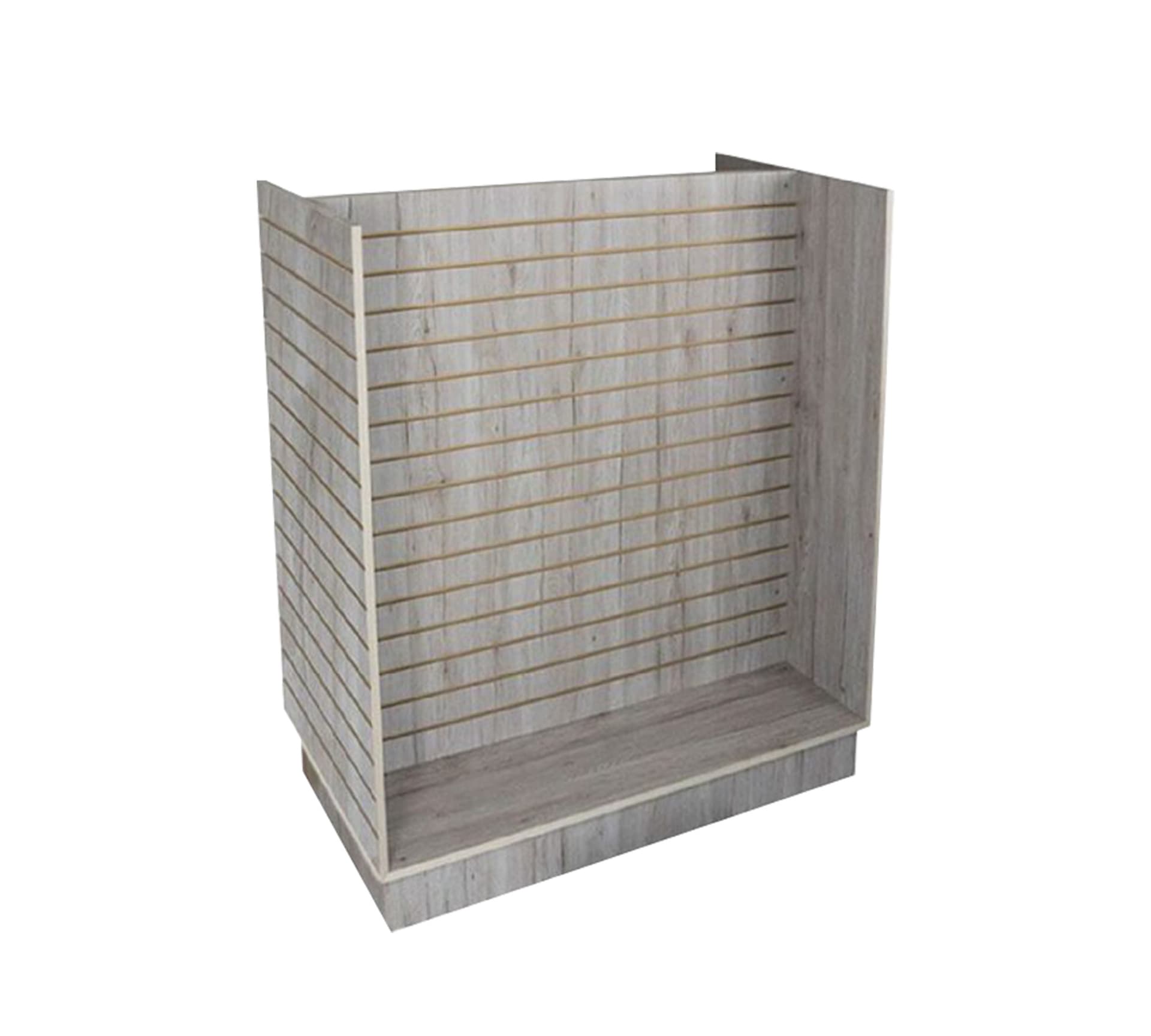 H-unit slatwall gondola display in barnwood finish