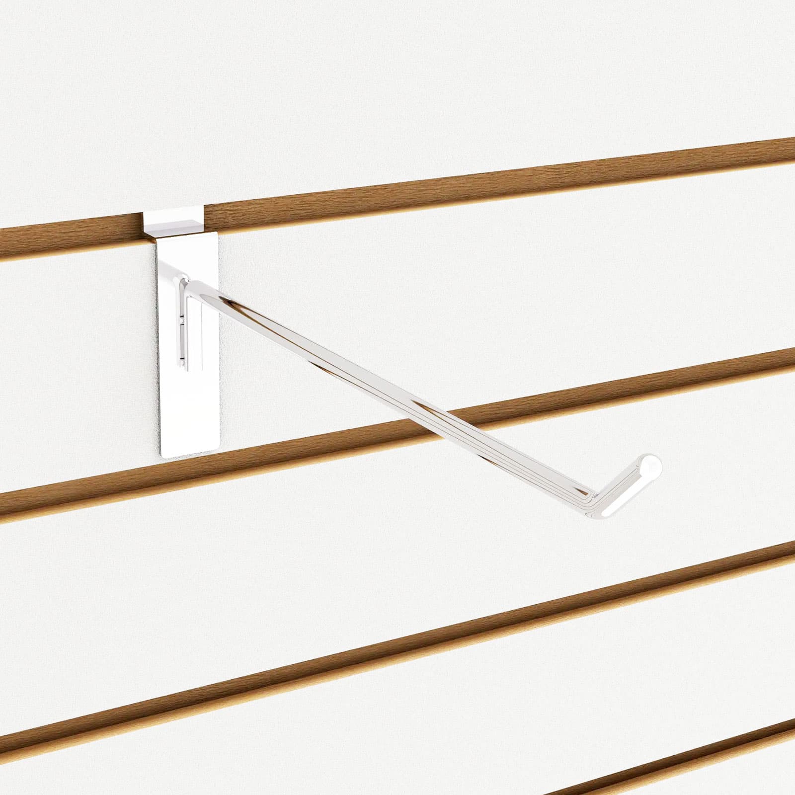 Slatwall hooks in chrome look beautiful while offering items to shoppers