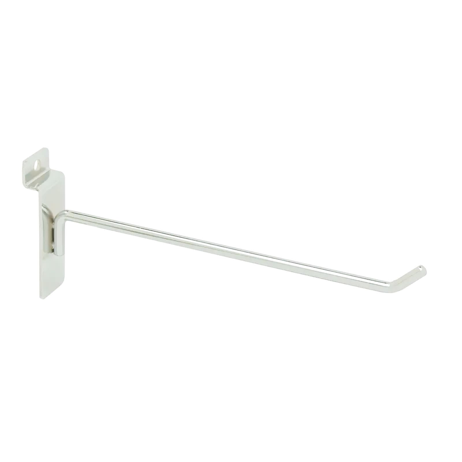 Slatwall hooks come in 8" lengths with chrome finish