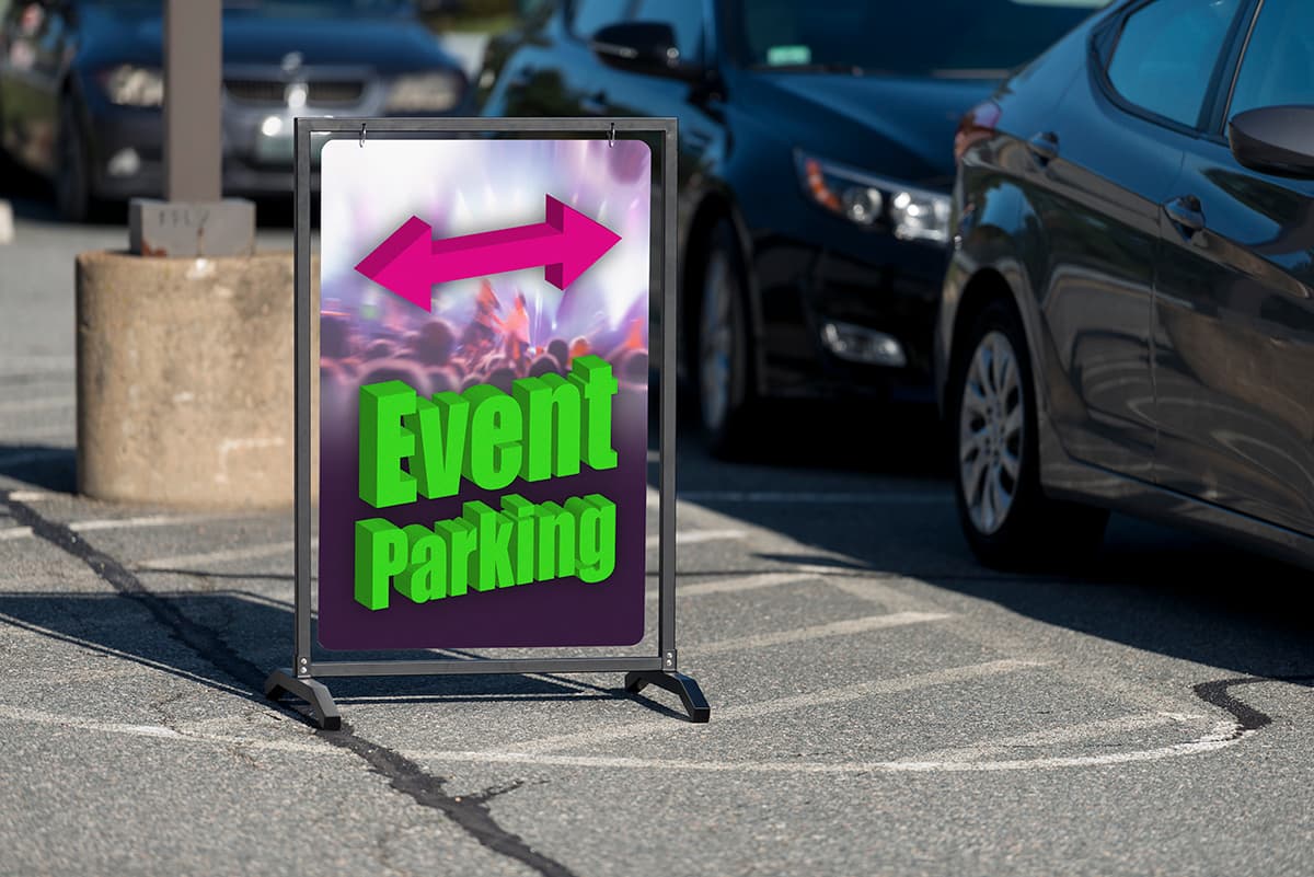 Outdoor 24x36 custom swinging black sidewalk hang sign