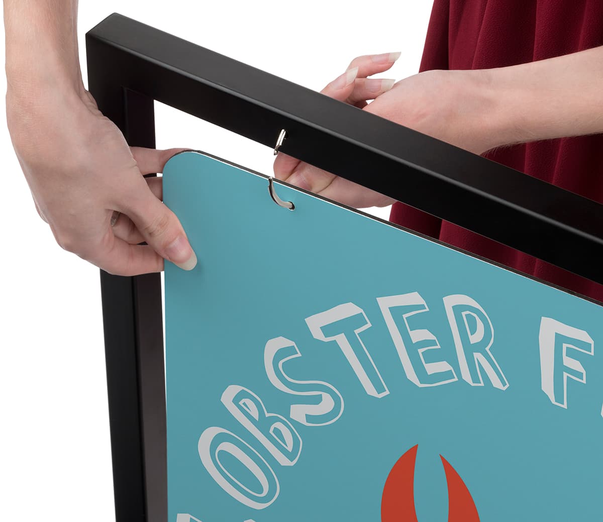 24x36 black swinging sidewalk sign holder with ring attachments