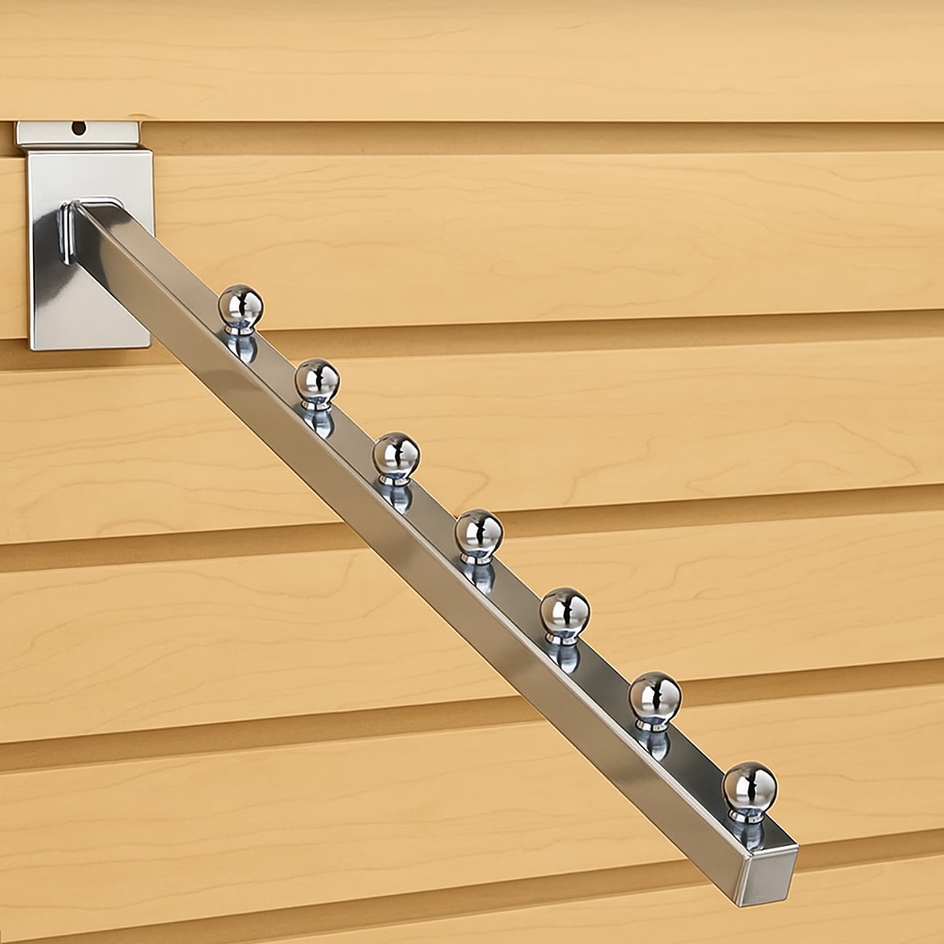 6-Ball waterfall for slatwall shown mounted on a slatwall
