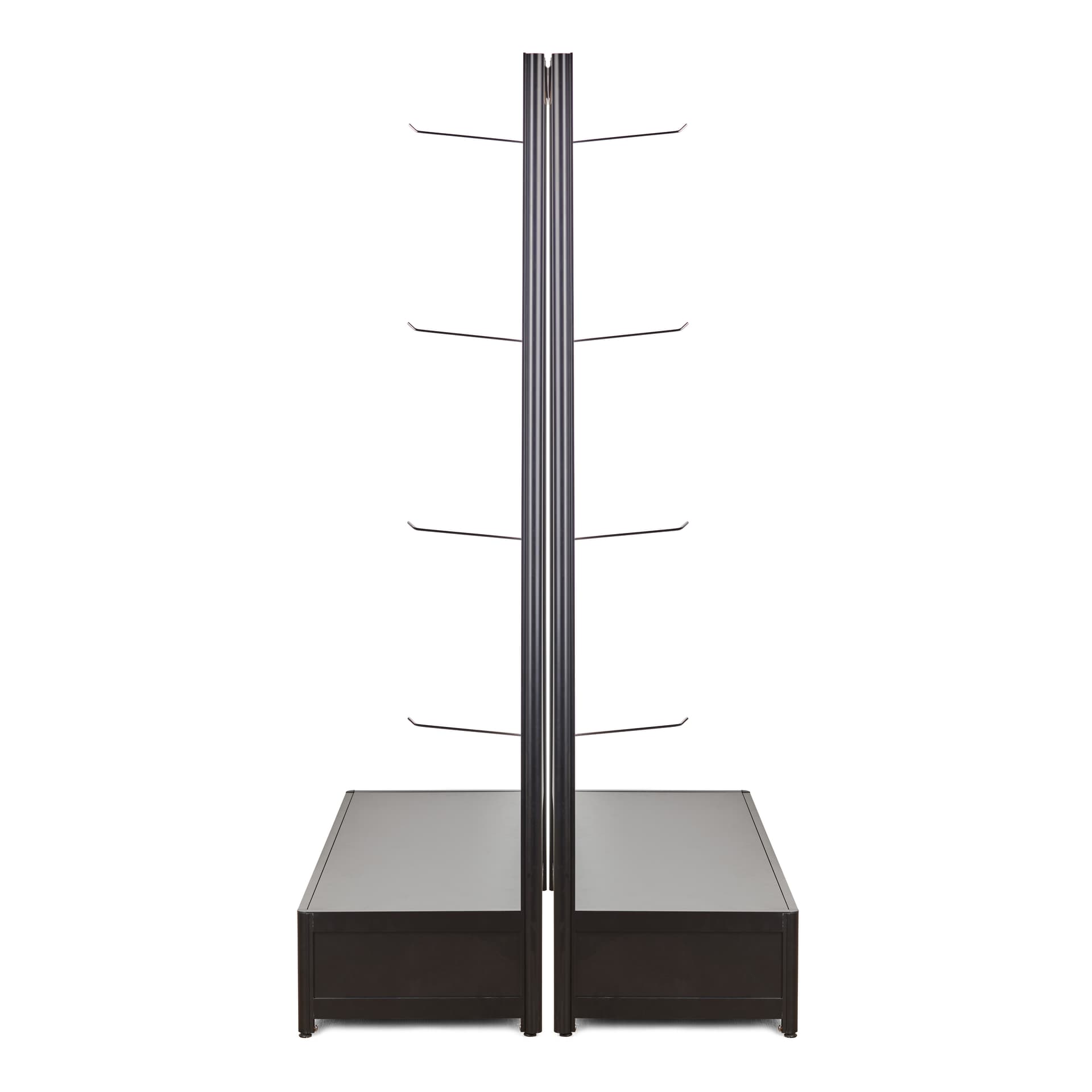 Slatwall gondola shelving unit paired back-to-back with a second unit