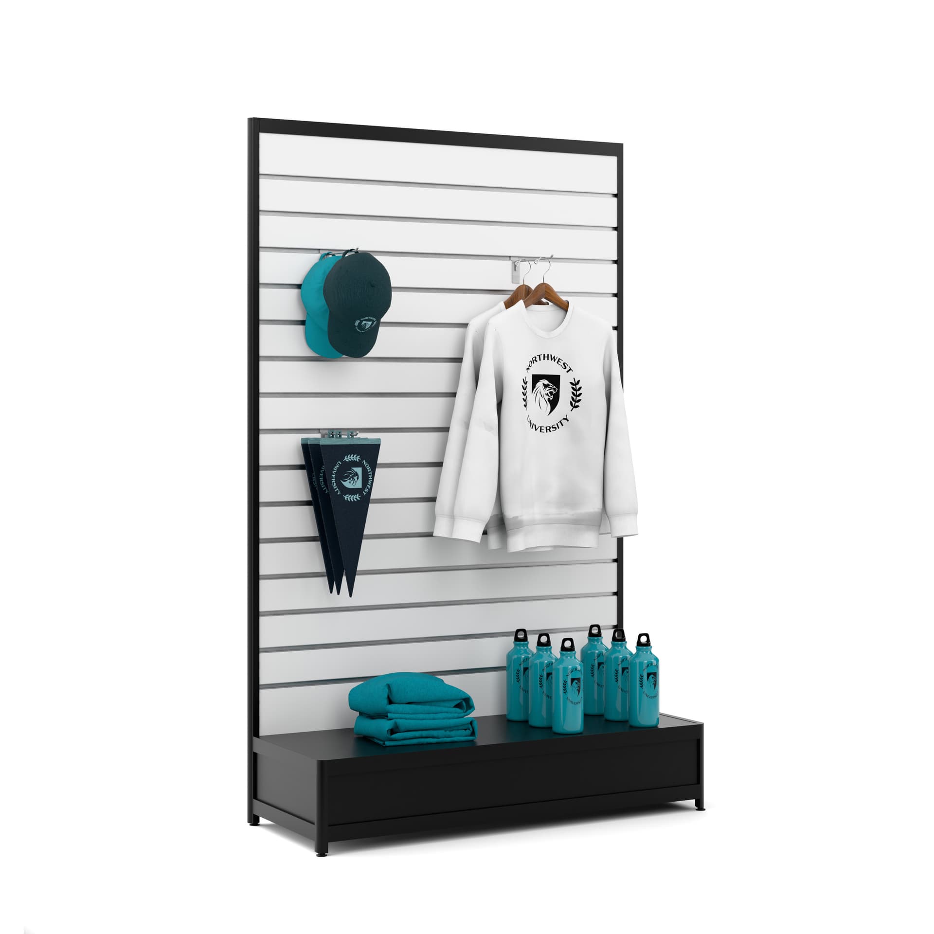 Slatwall gondola shelving unit with floor levelers