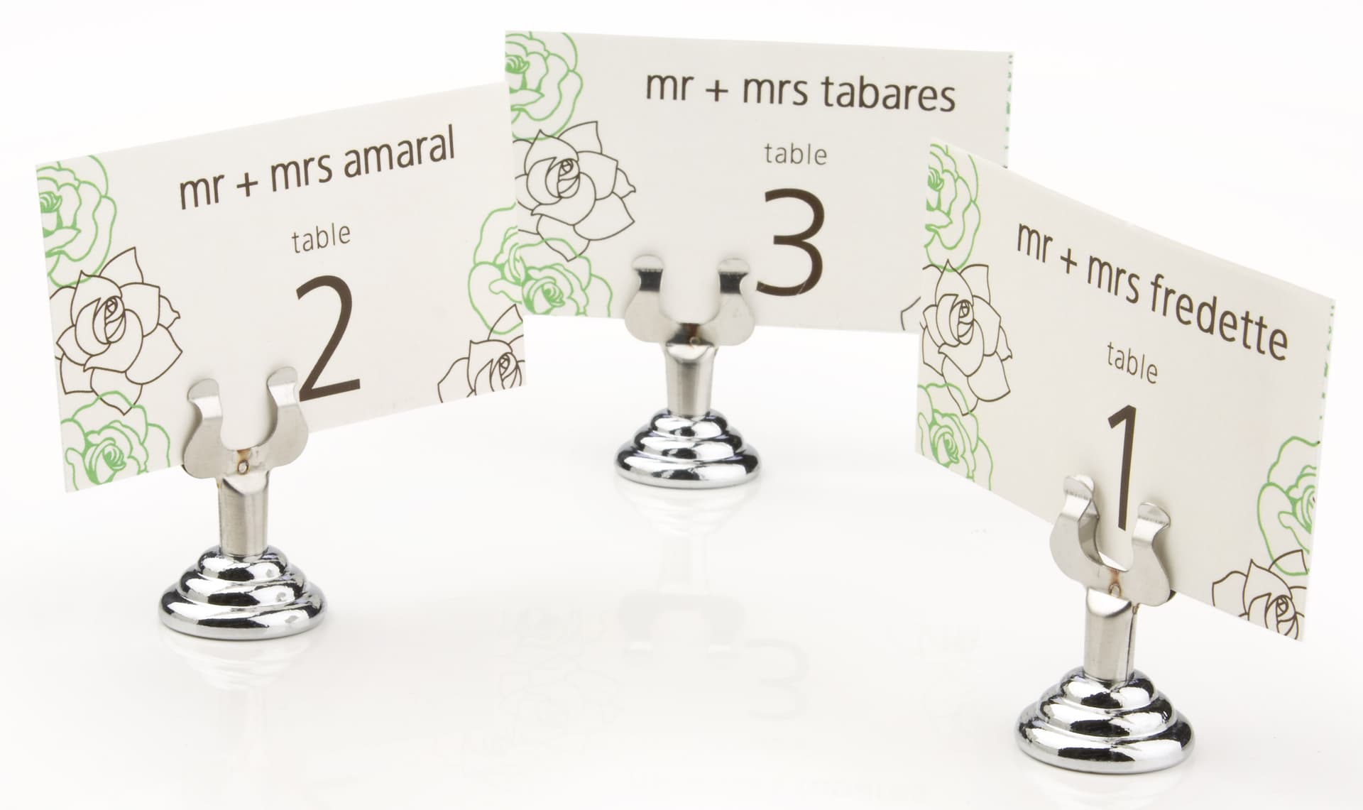 silver place card holders