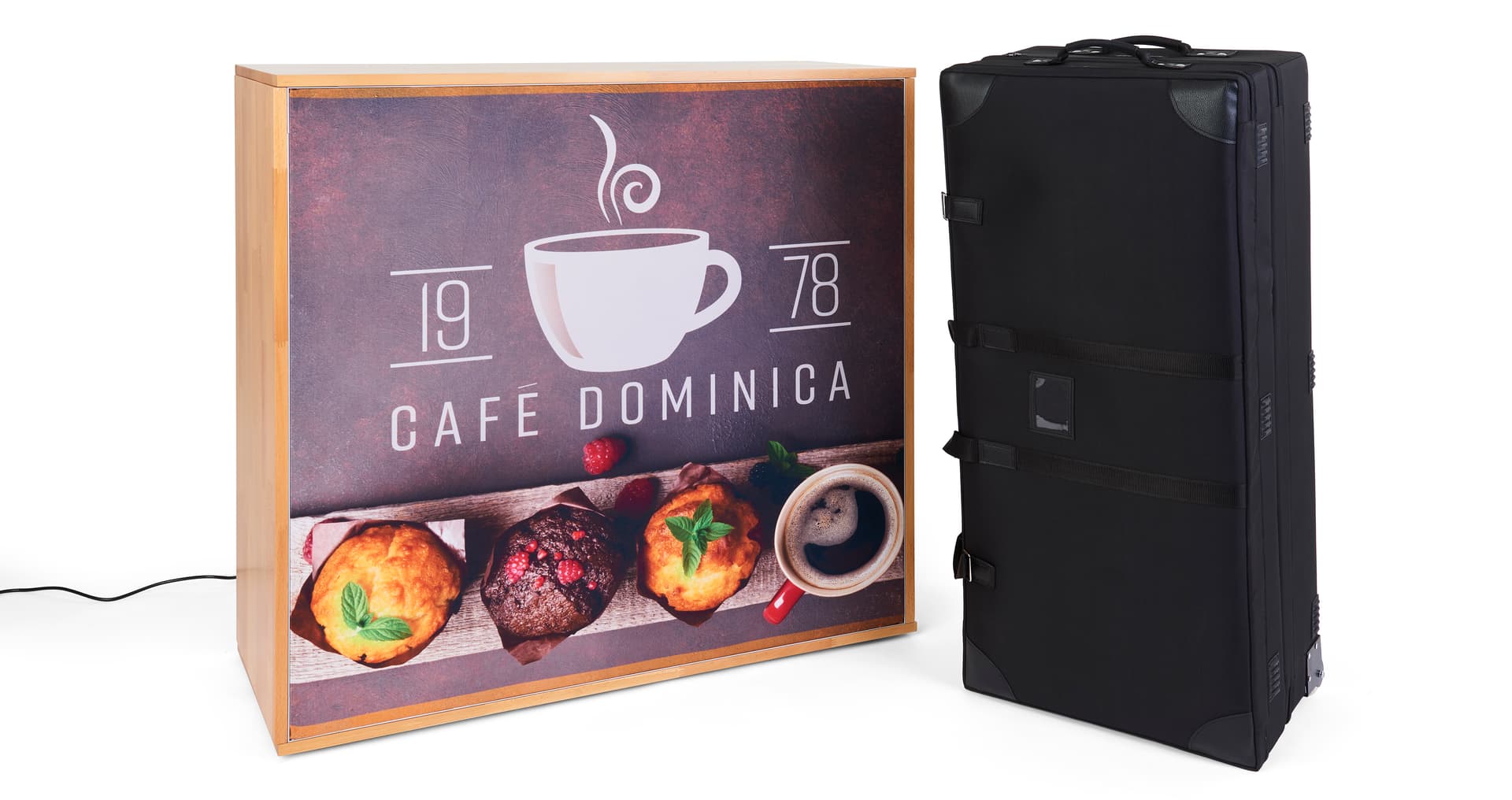 Backlit trade show counter with a hard carry case 