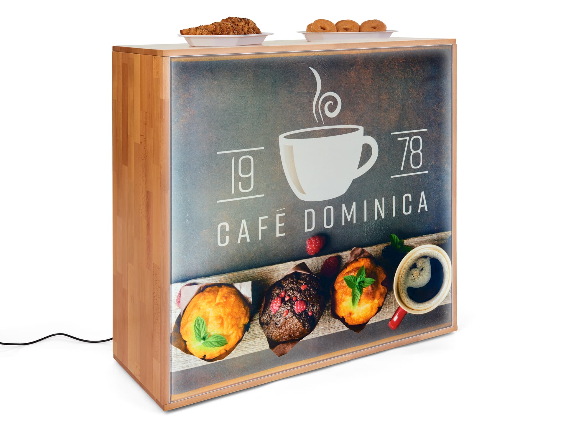 Wooden backlit trade show counter