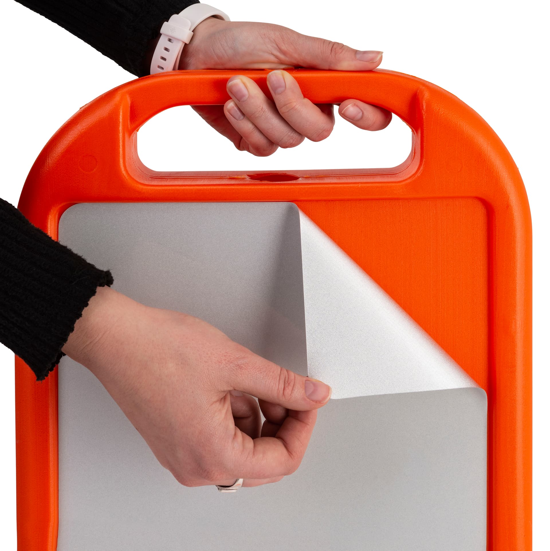 Traffic cone sidewalk sign with easily replaceable graphics