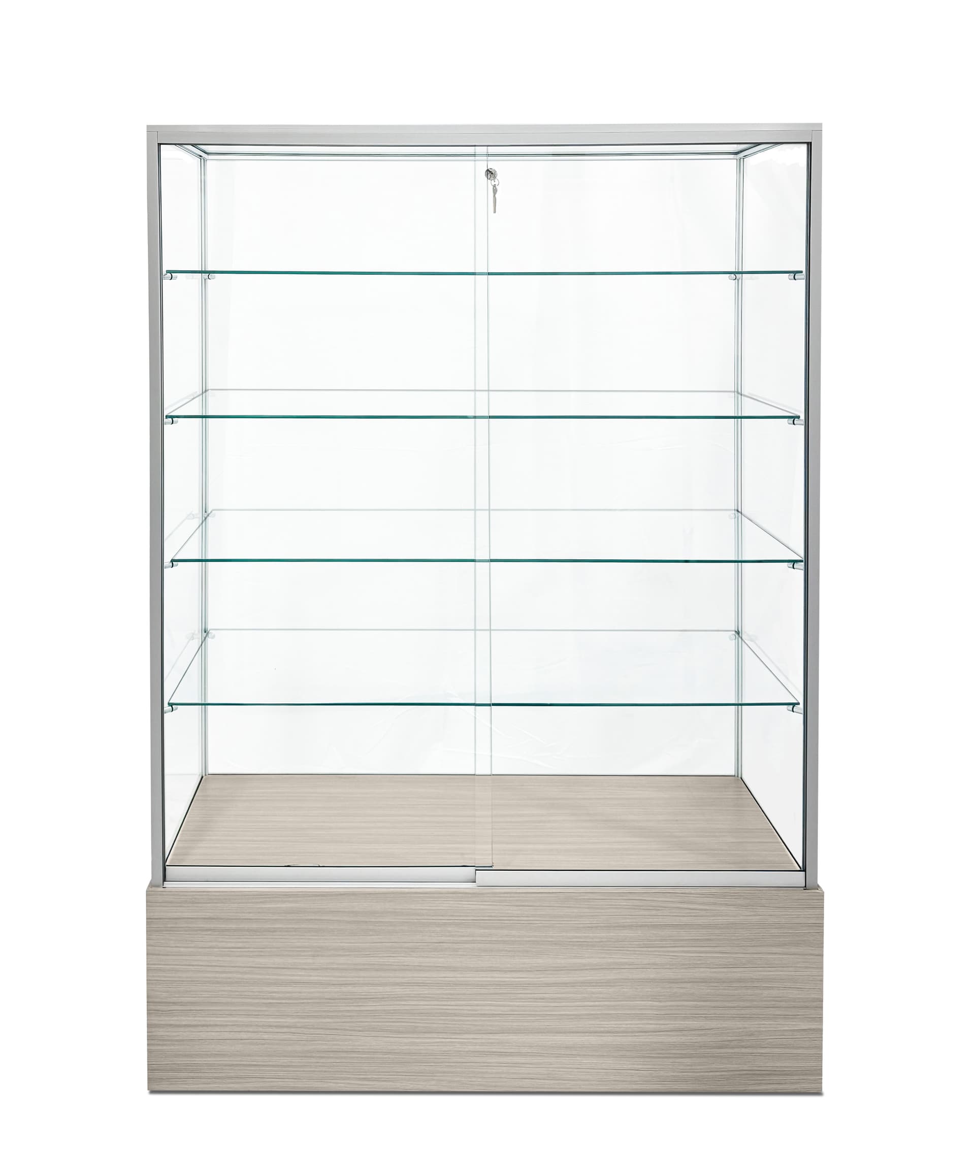 Retail glass display cabinet with sliding doors