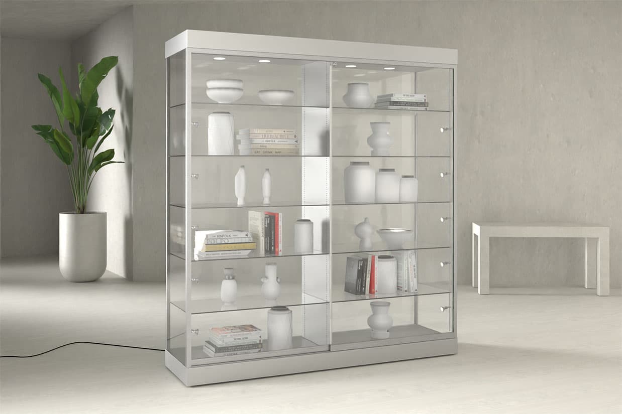 Glass showcase cabinet with plunger key lock