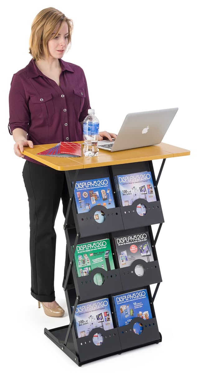 Floor Standing and Folding Magazine Rack with Tabletop