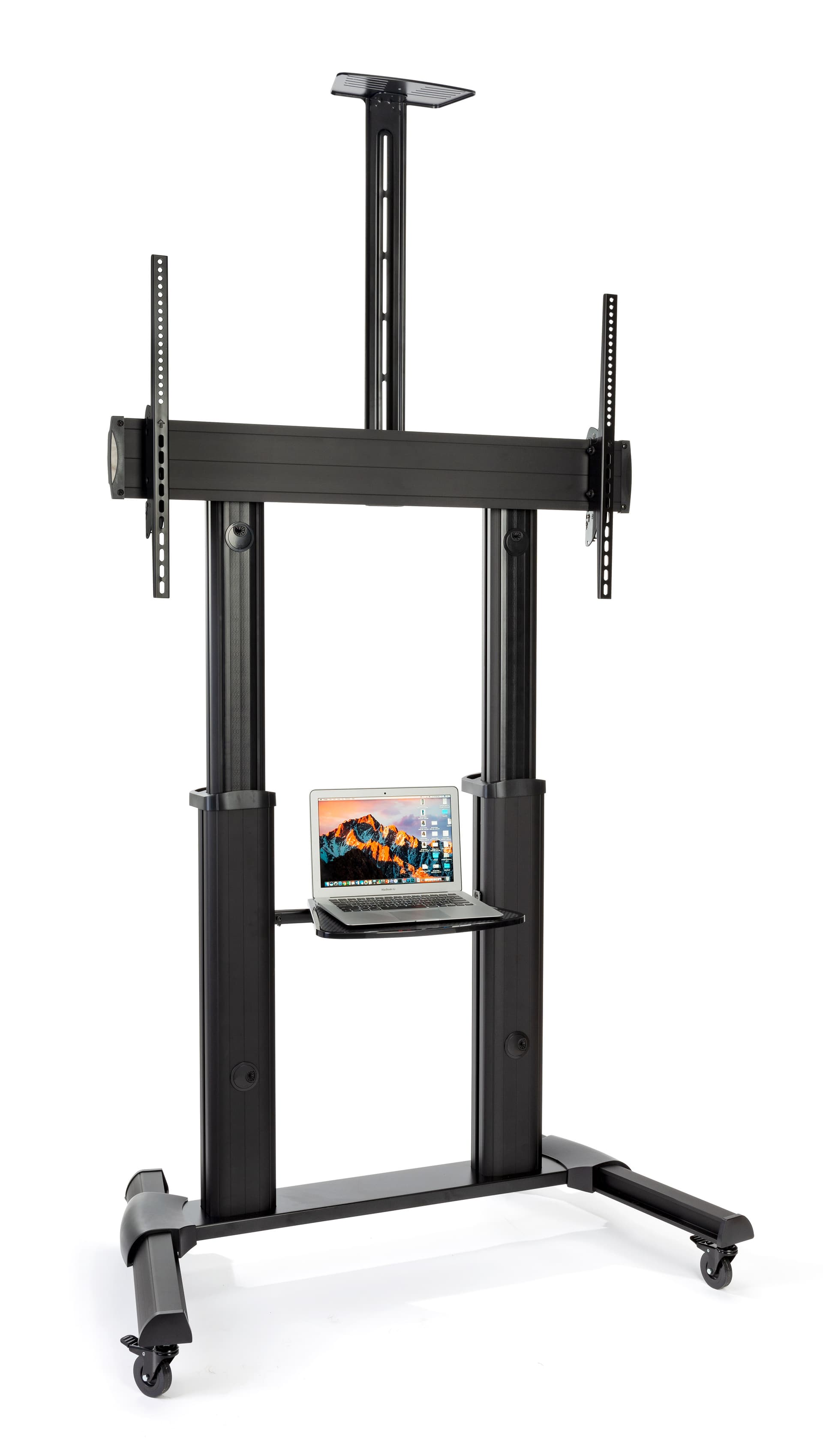 Heavy duty rolling TV stand with accessory shelf