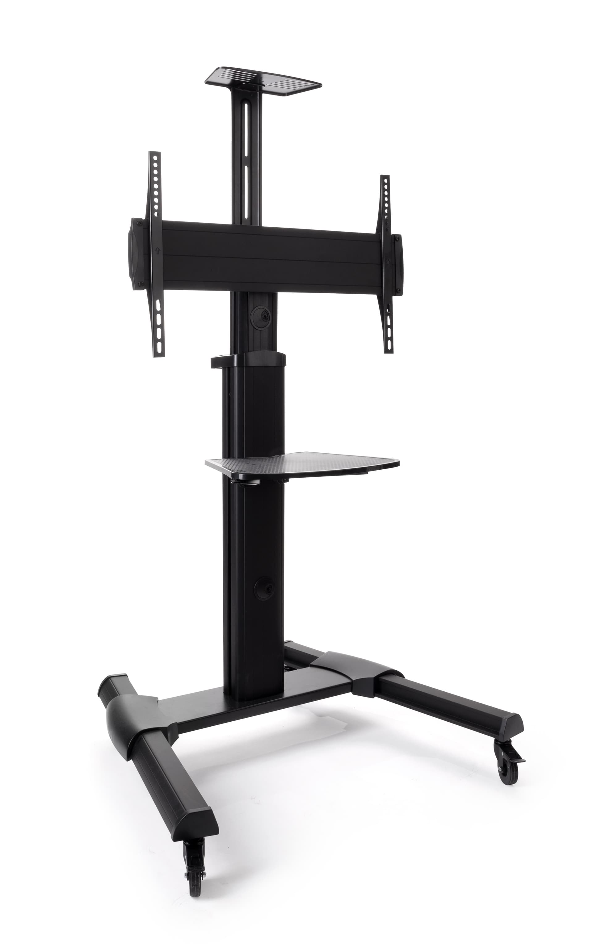 Height adjustable widescreen monitor stand on wheels