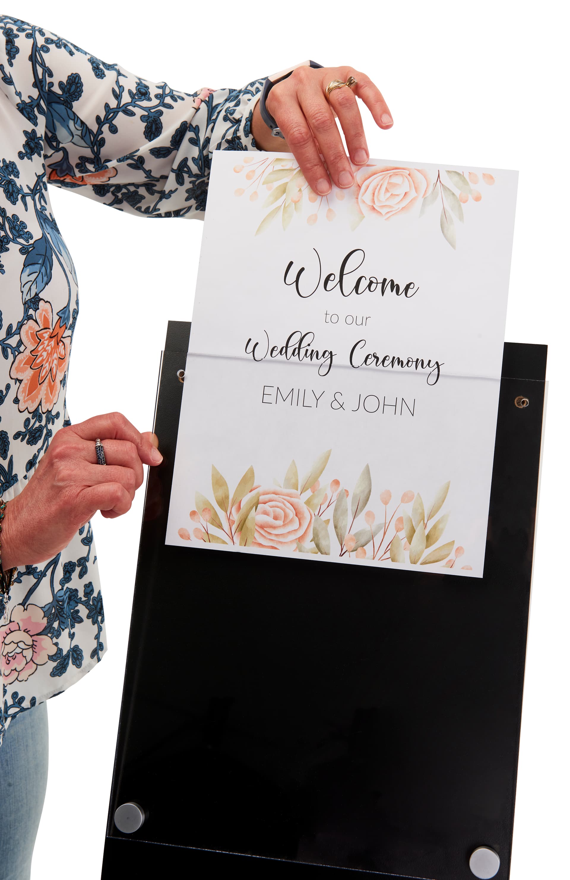 Black Laminate Sign Stand with Minimal Design 