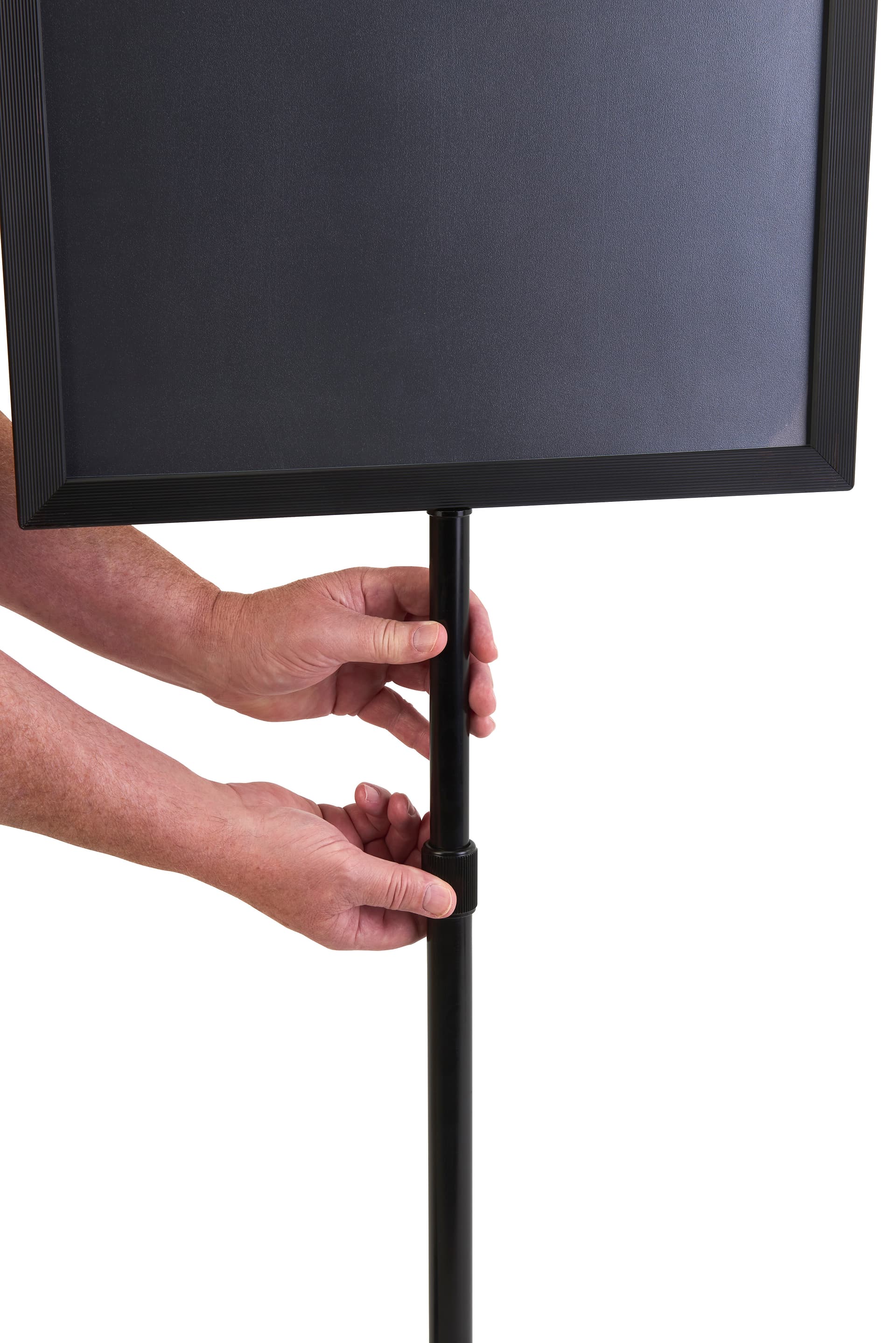Metal sign frame with adjustable knob to lock in place