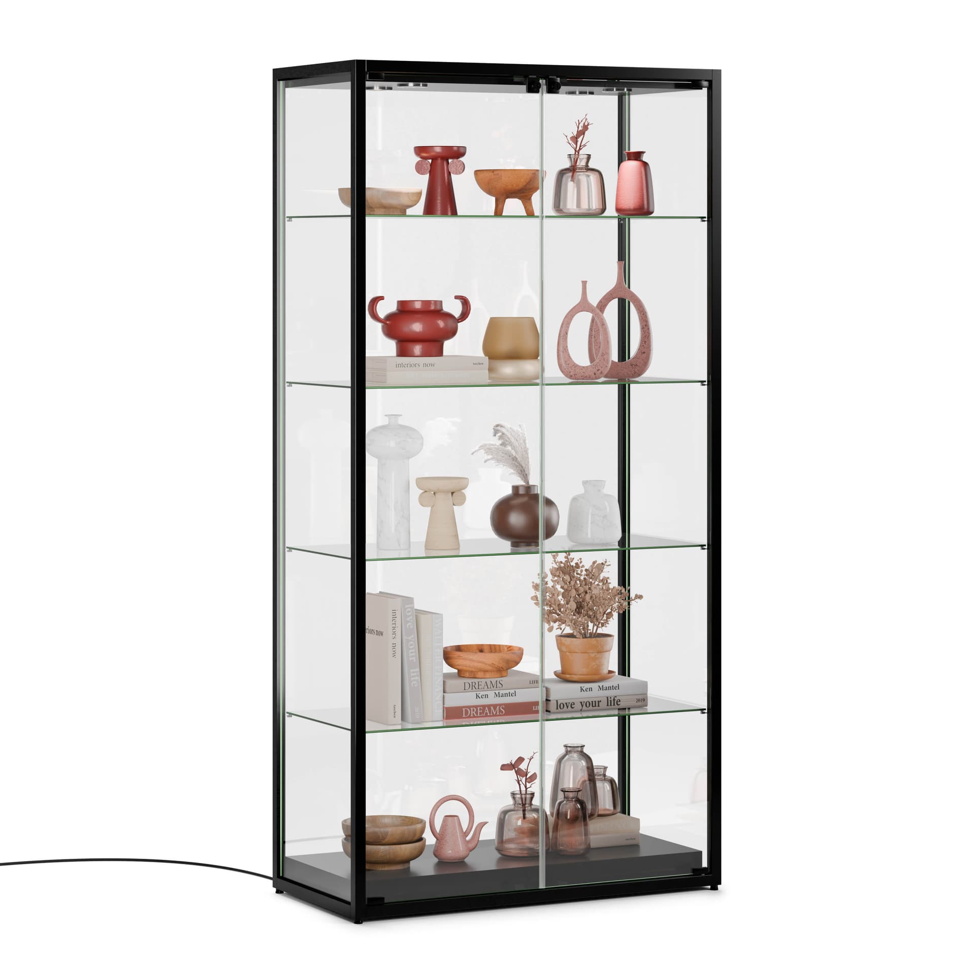 Locking glass display cabinet measures 37 inches wide by 75 inches tall 