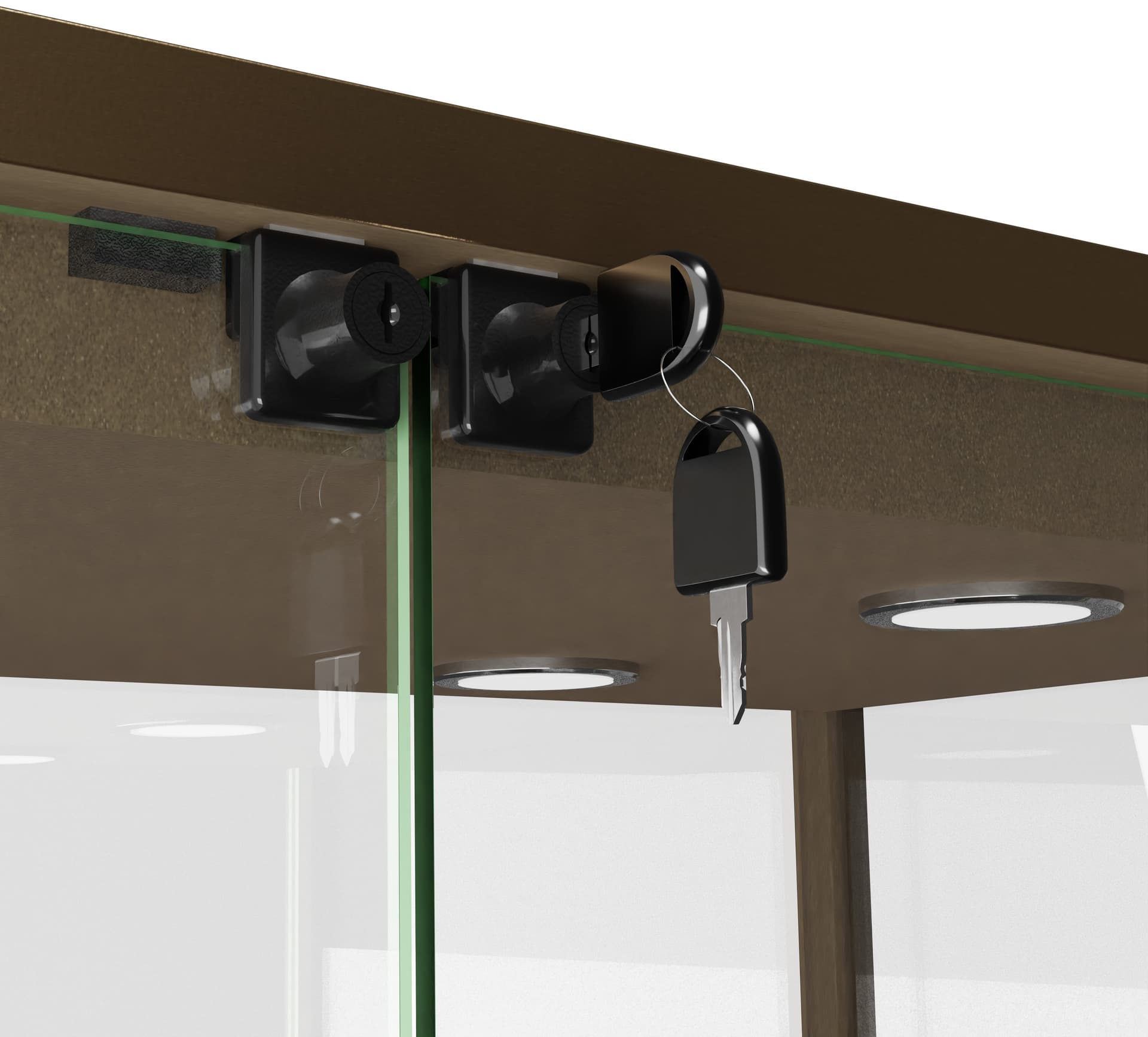 Locking glass display cabinet with key set