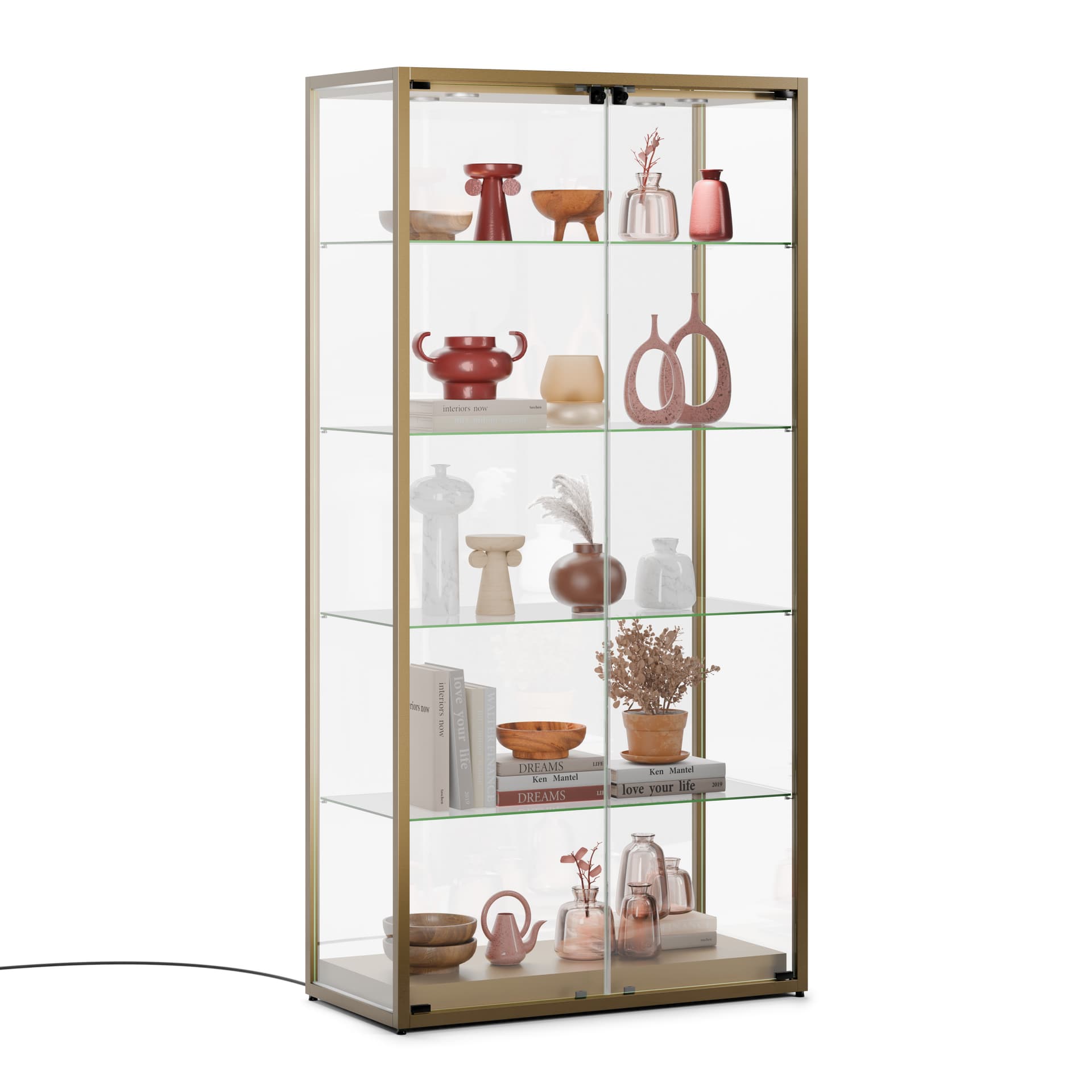 Locking glass display cabinet with anodic finish