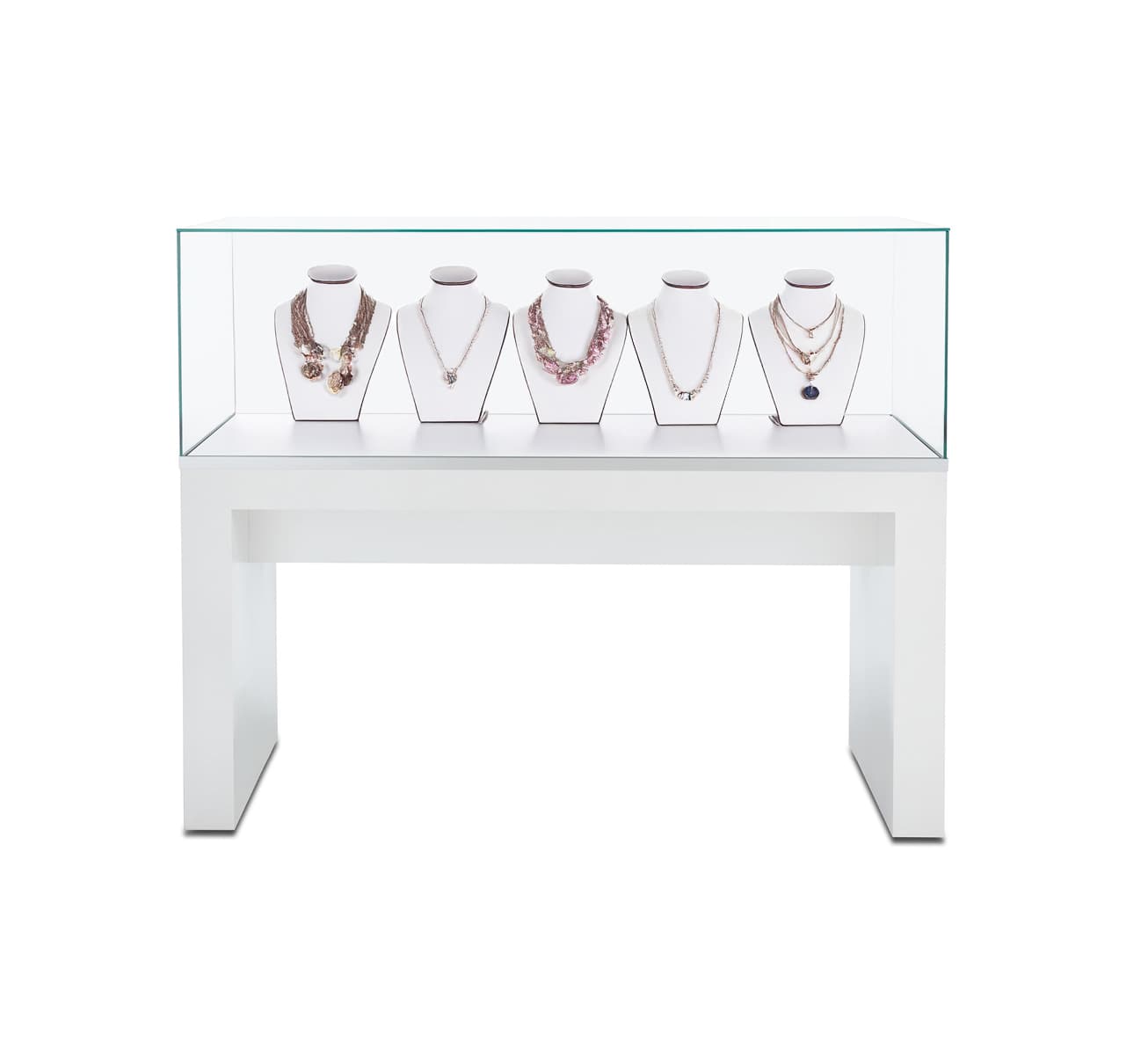 Glass display table case is 48 inches wide by 48 inches tall 