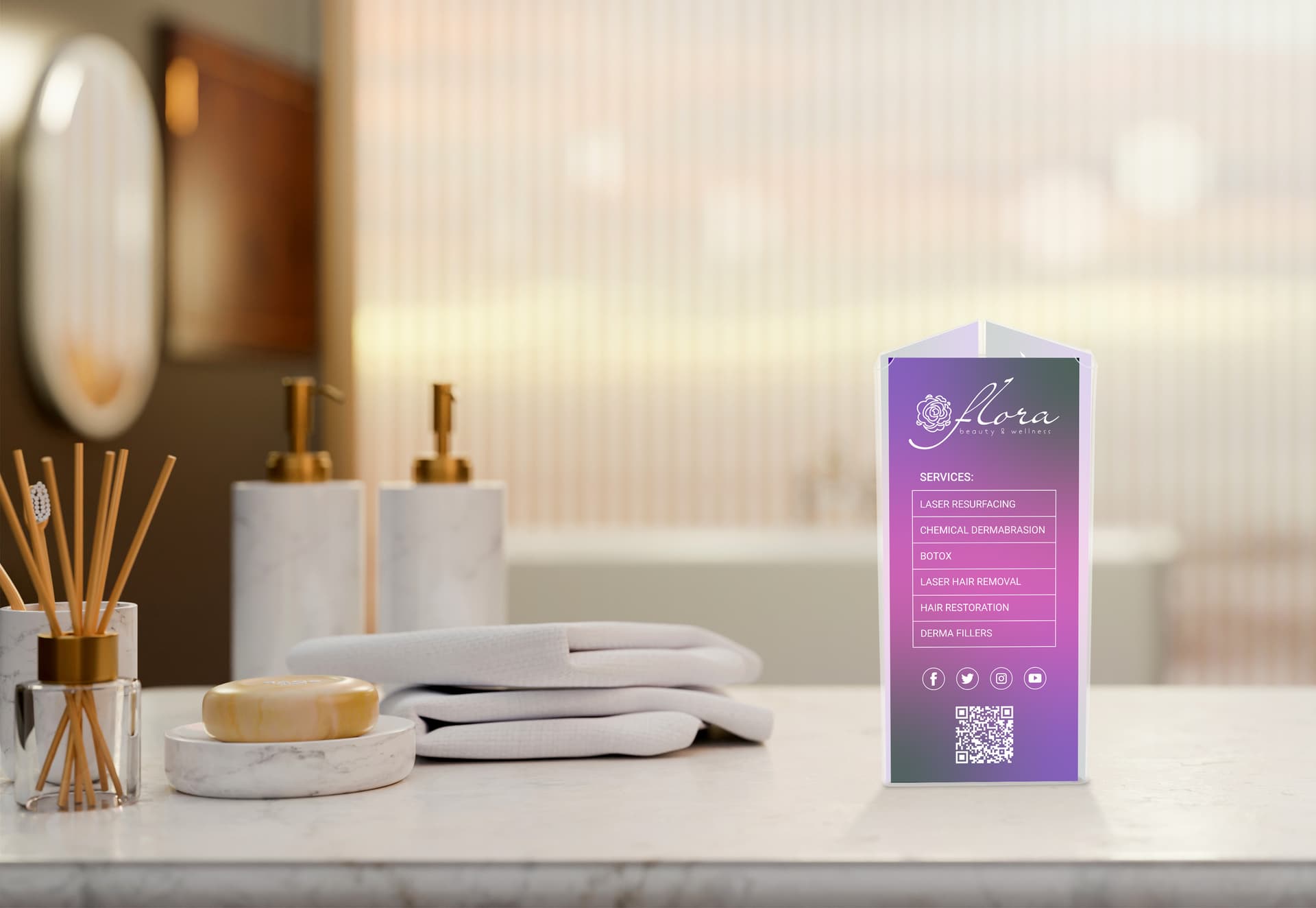 Menu card holder on spa countertop