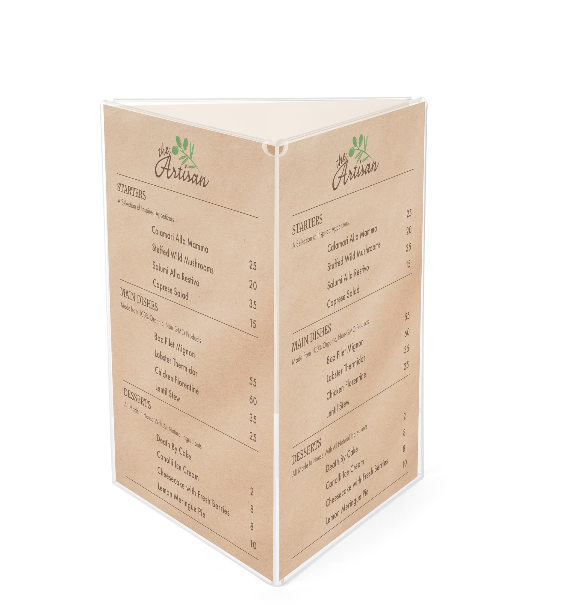 restaurant menu display