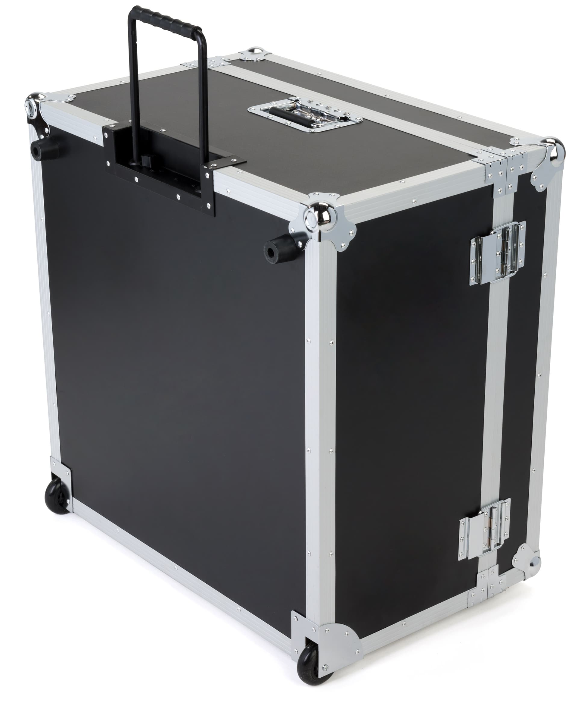 Trade show floor tile carrying case upright on wheels