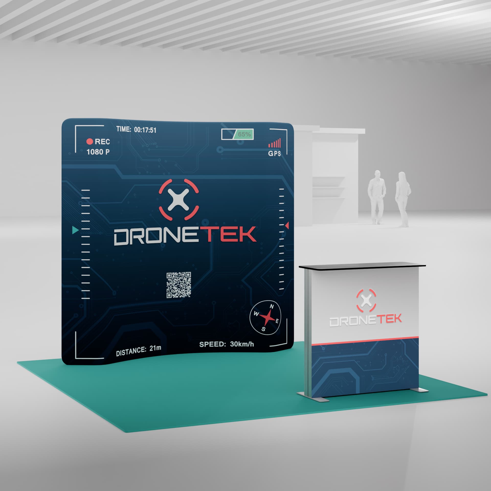 Interlocking foam flooring being utilized in a trade show space