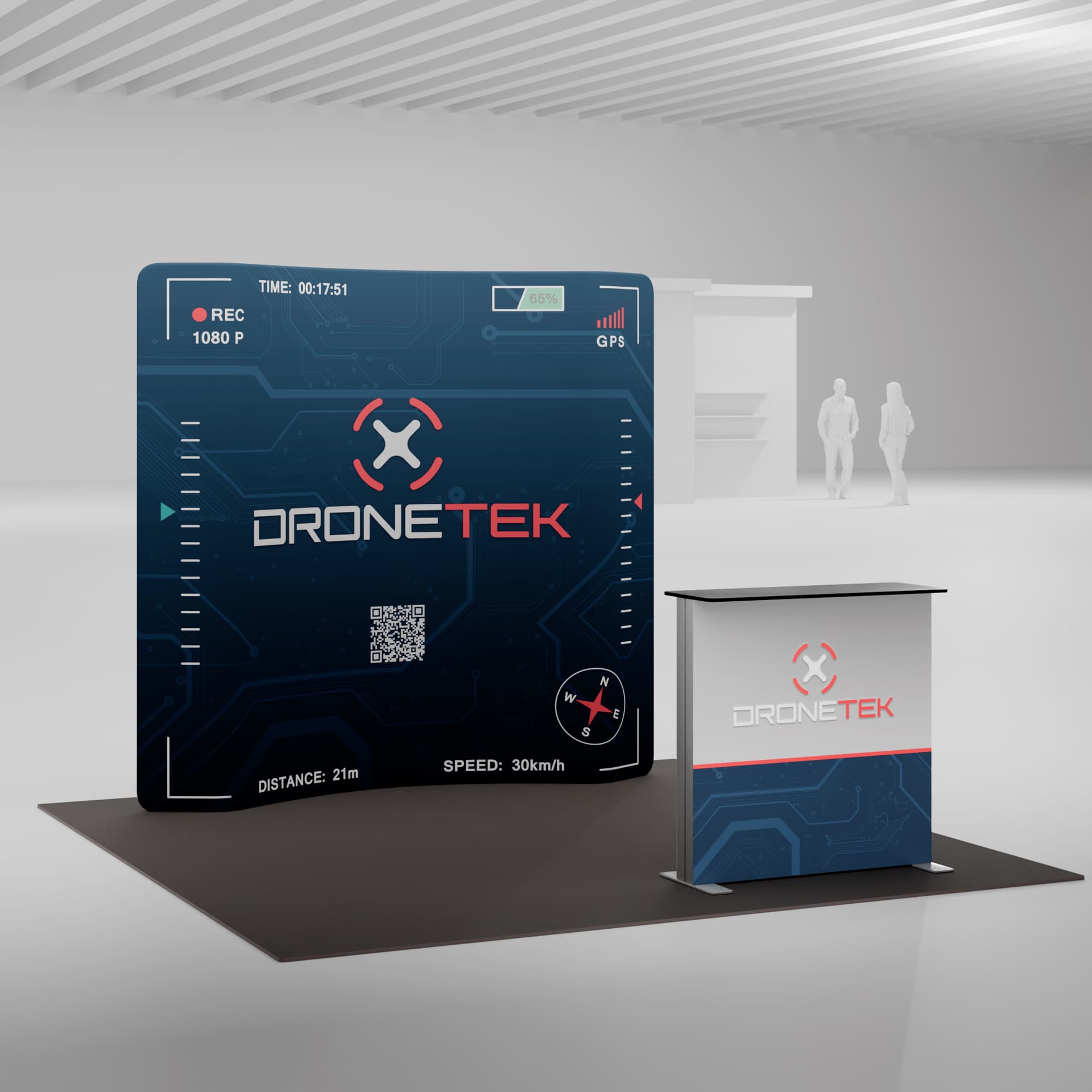 Interlocking foam flooring being utilized in a trade show space
