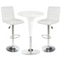 Pub Table Set with 1 Round Cocktail Table, 2 Adjustable Leatherette Stools - White