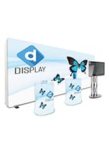 20'w custom printed LED backwall and 2 case counters plus literature holders with 20ft booth with tv stand