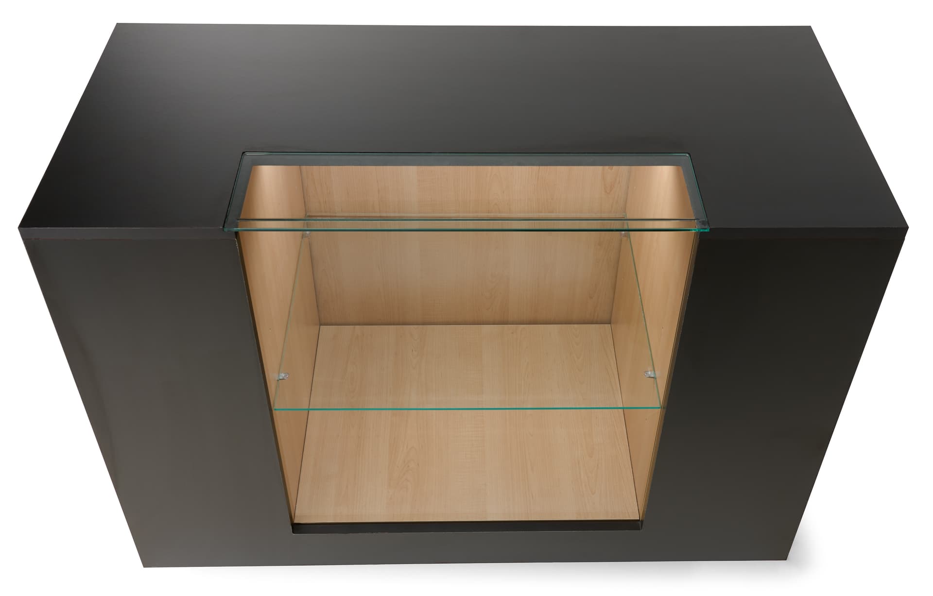 Two tone retail showcase with flat top surface