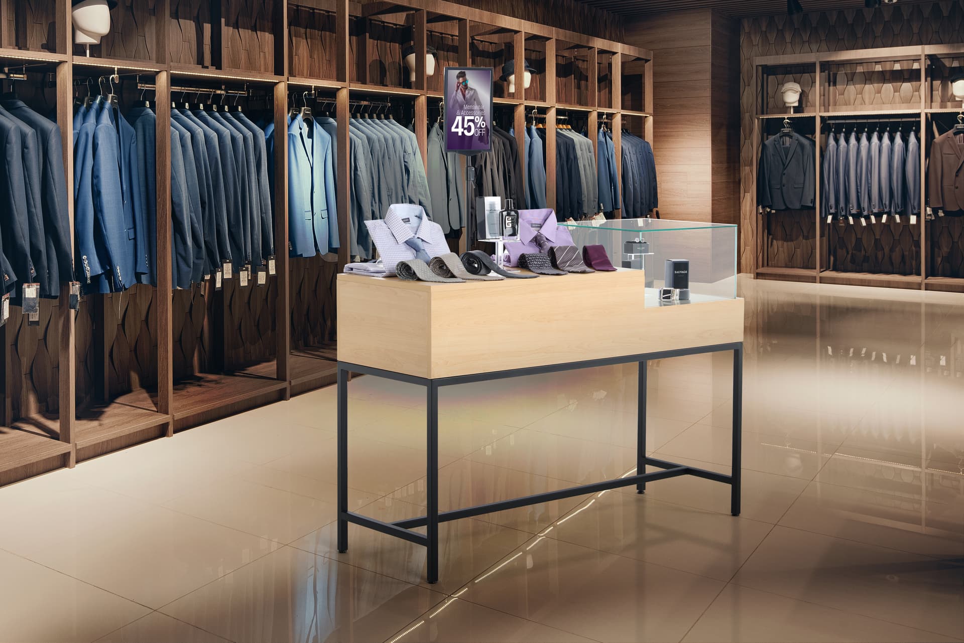 Retail showcase display table in retail store