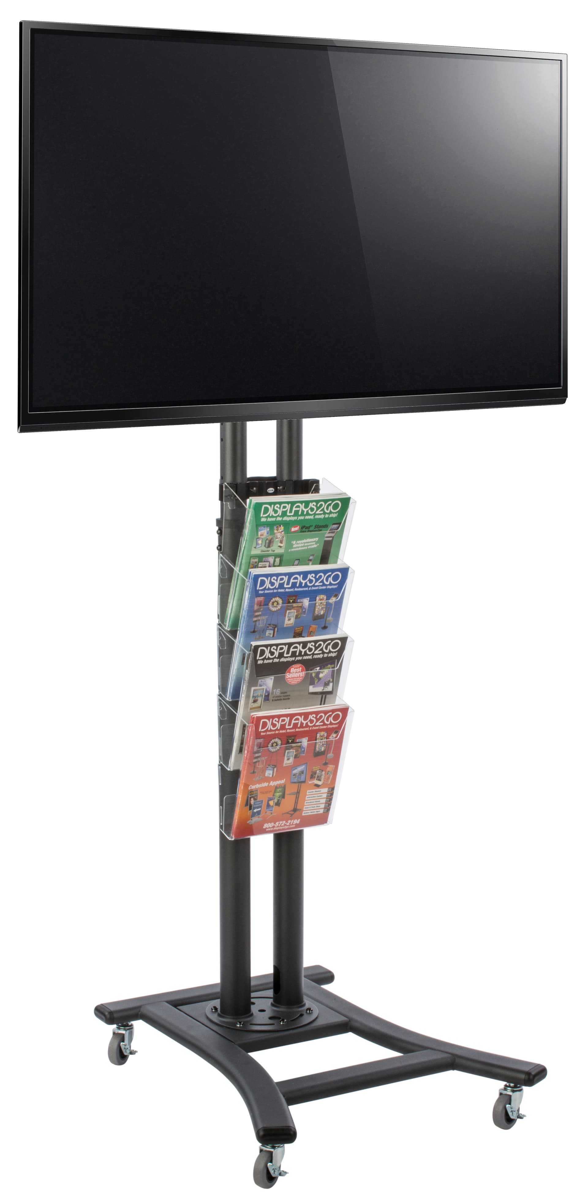 Black Plasma TV Stand with 4 Clear Literature Pockets, Acrylic