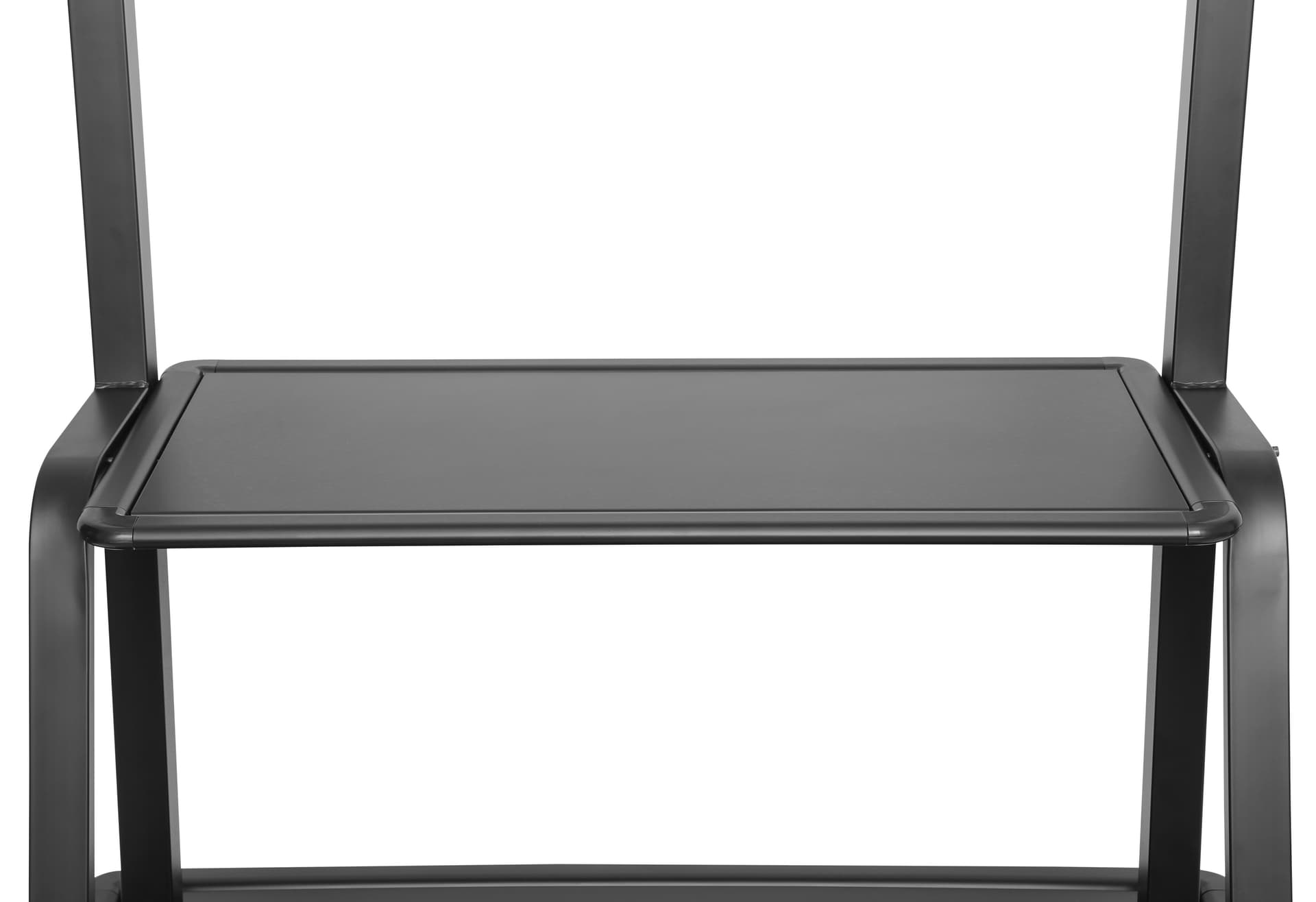 Contemporary mobile TV mount with bottom shelf