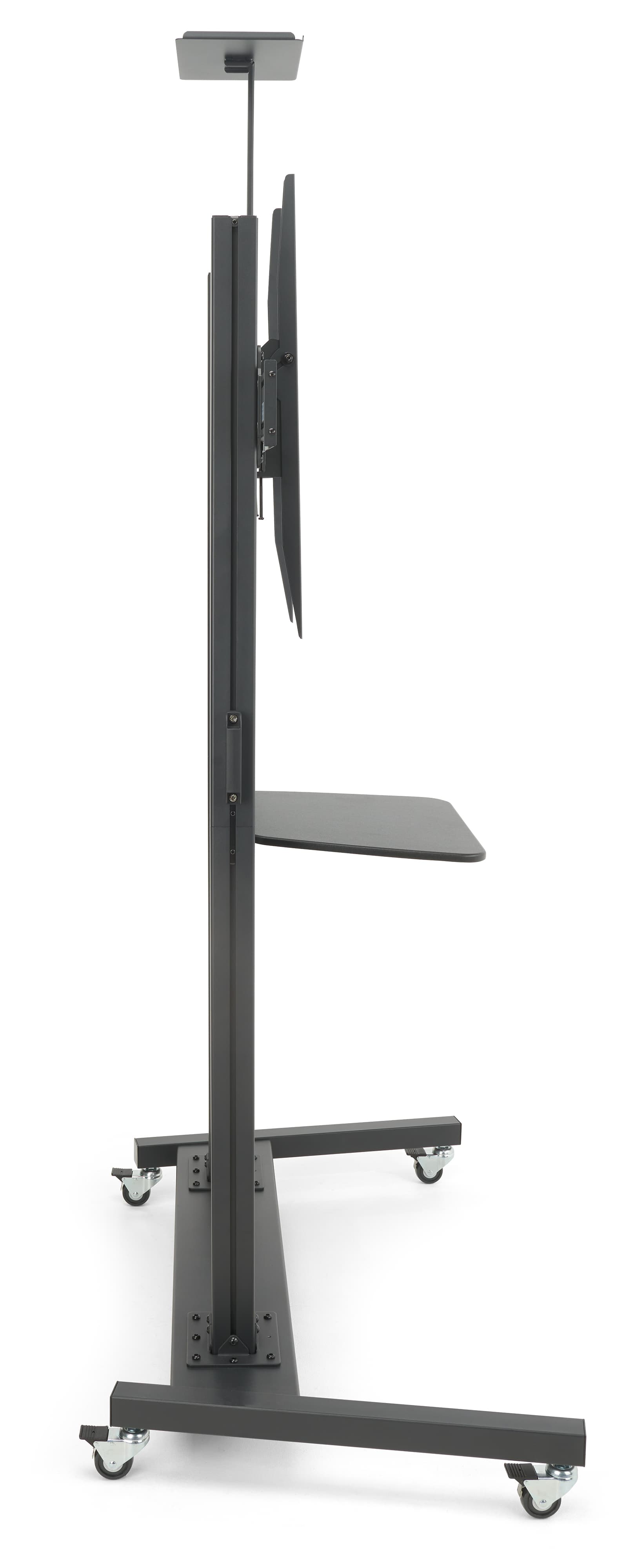 This mobile tv stand has a powder coated finish