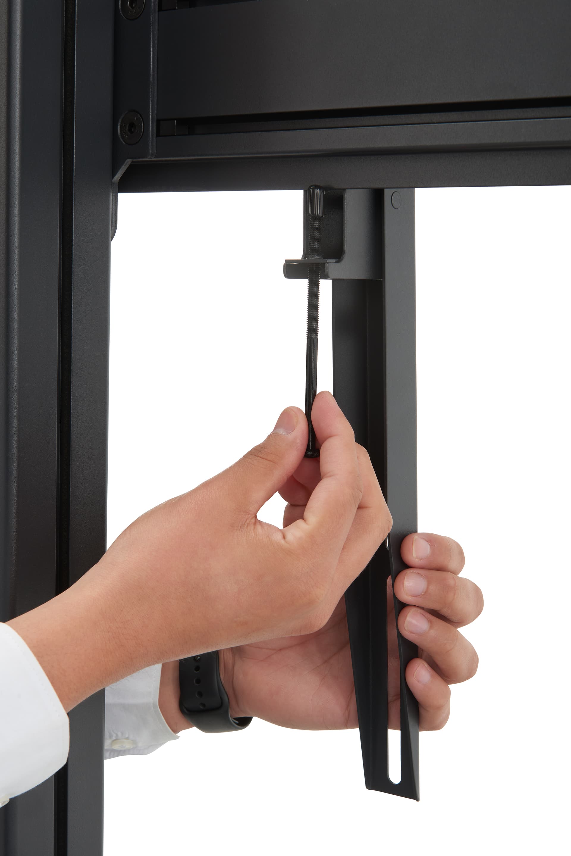 This mobile tv stand has mounting brackets