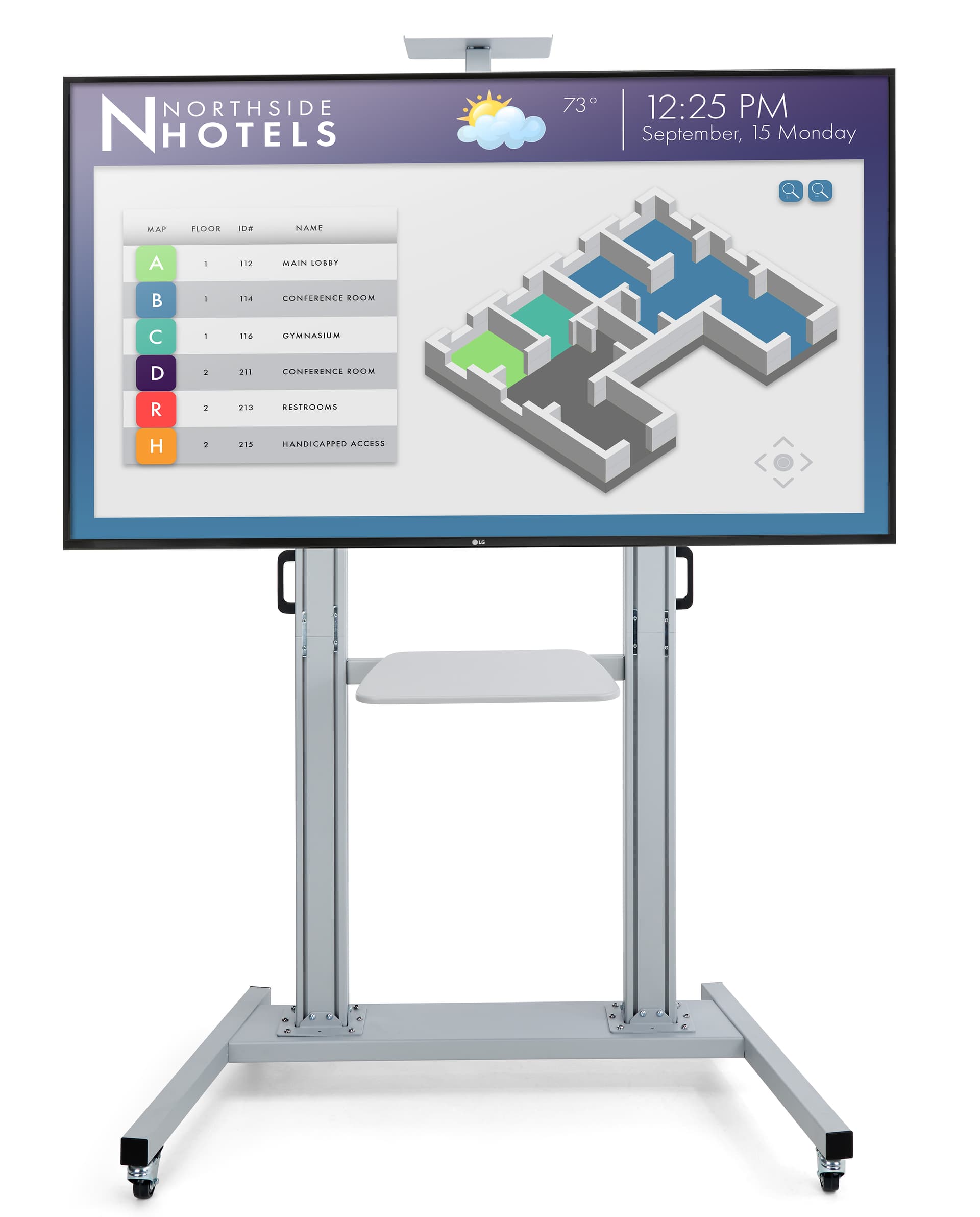 This mobile tv stand has a silver finish