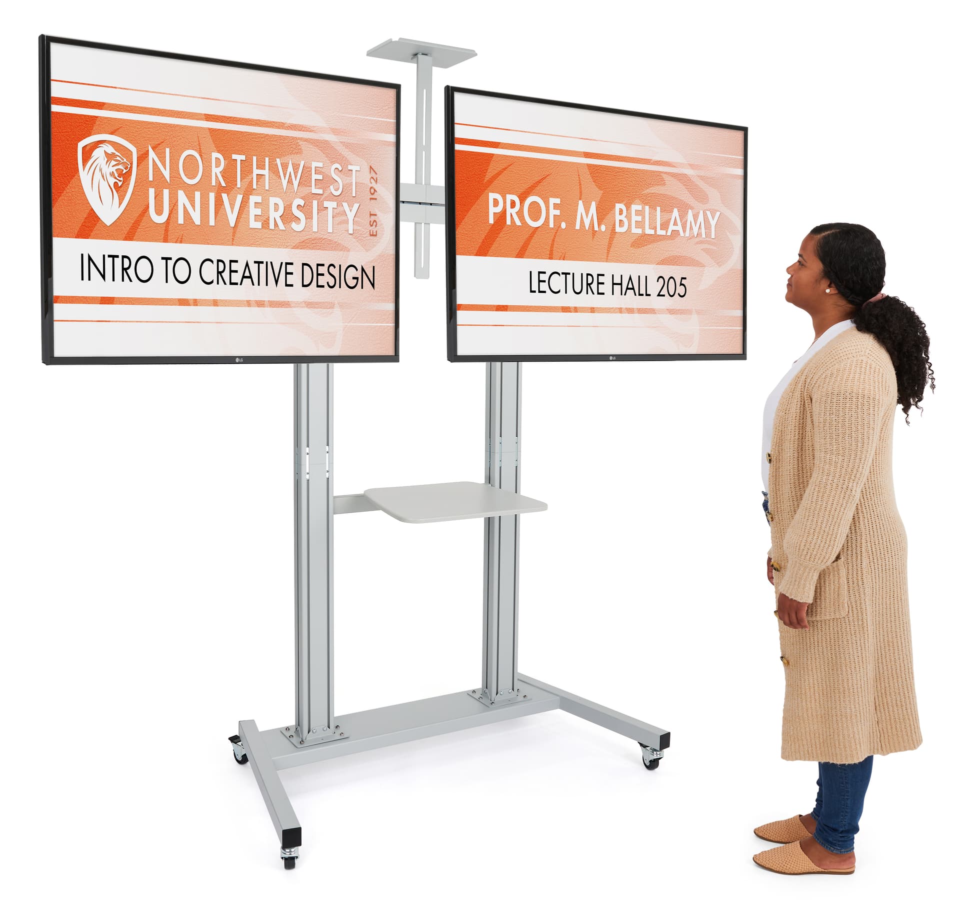 Dual screen tv stand with brackets for two monitors 