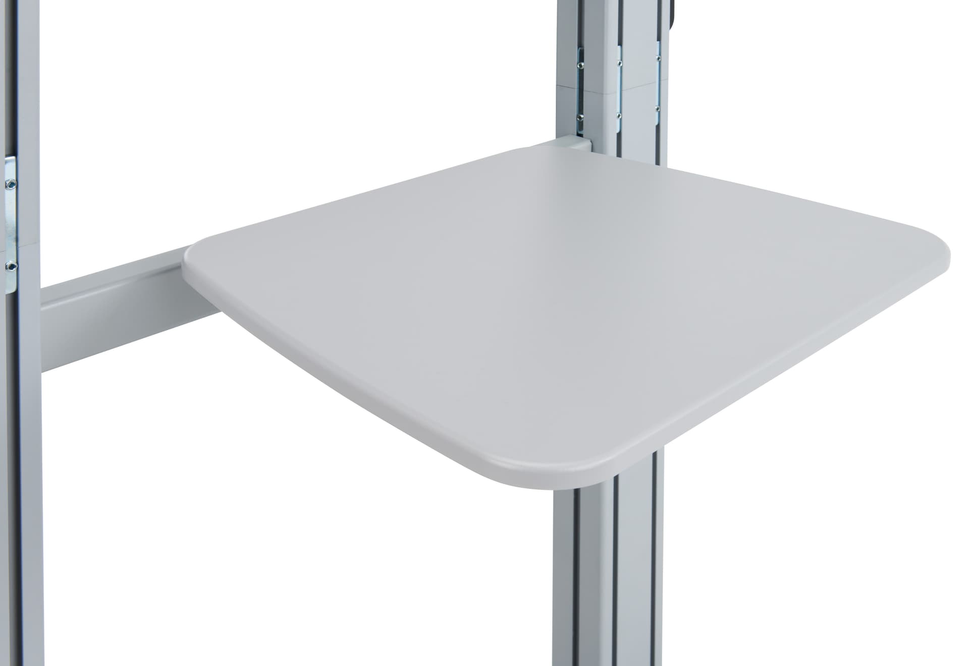 Dual screen tv stand with audio visual tray