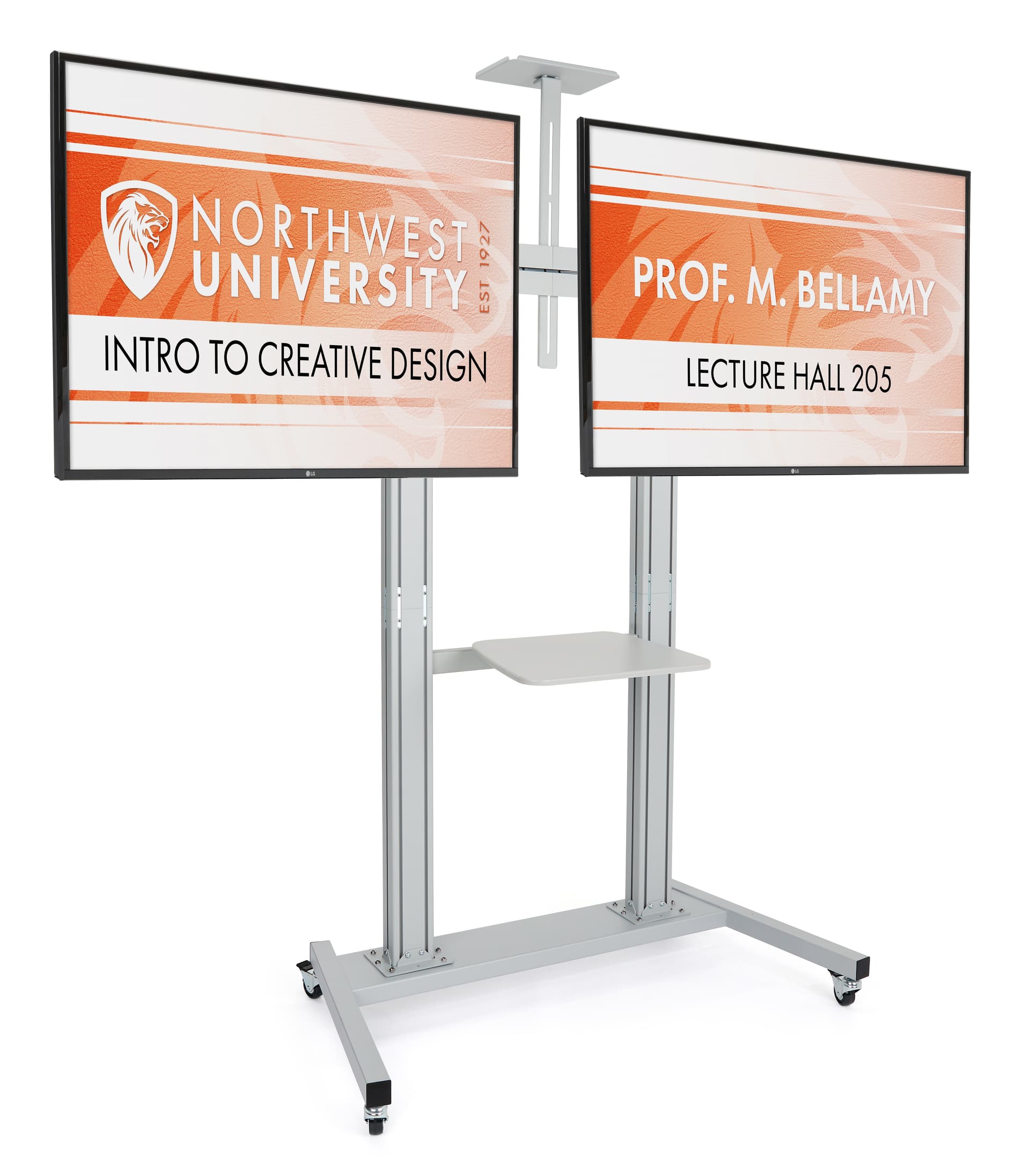 Dual screen tv stand with wheels 