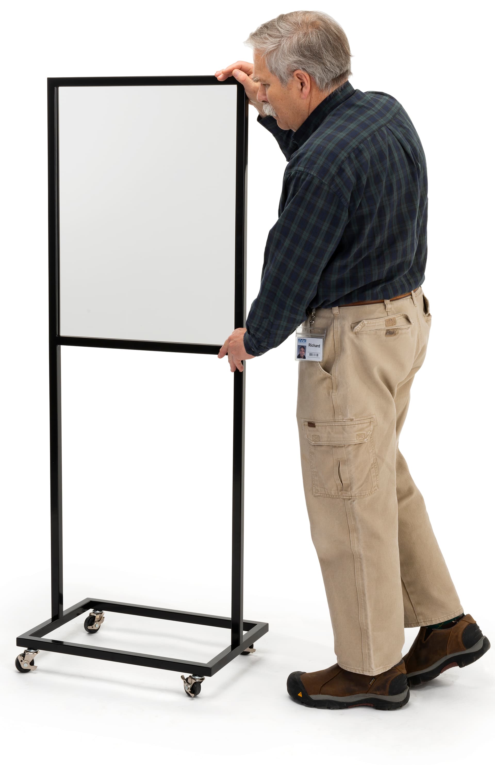61 inch tall portable cough shield on wheels with acrylic insert 