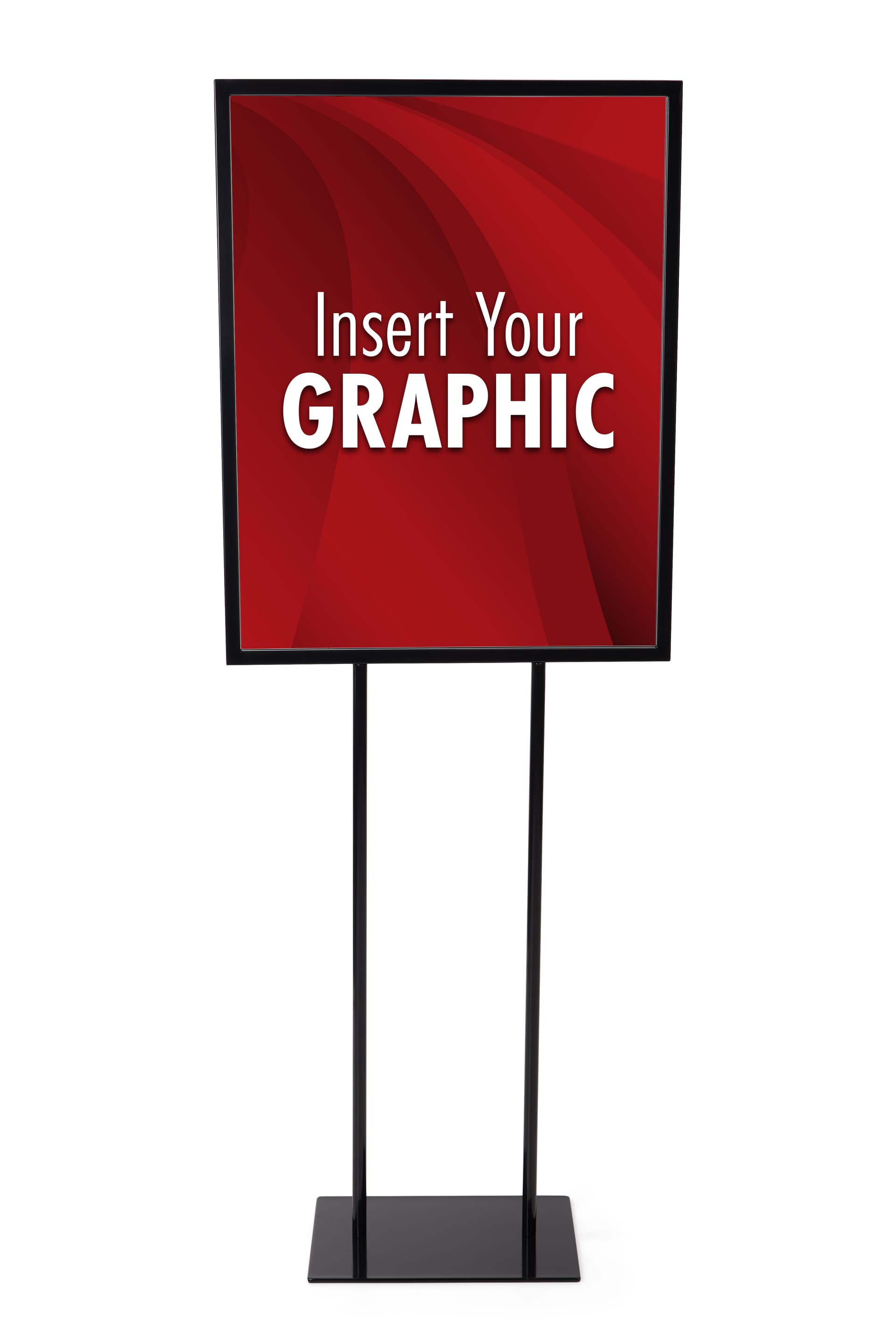 Steel poster stand with floor standing design