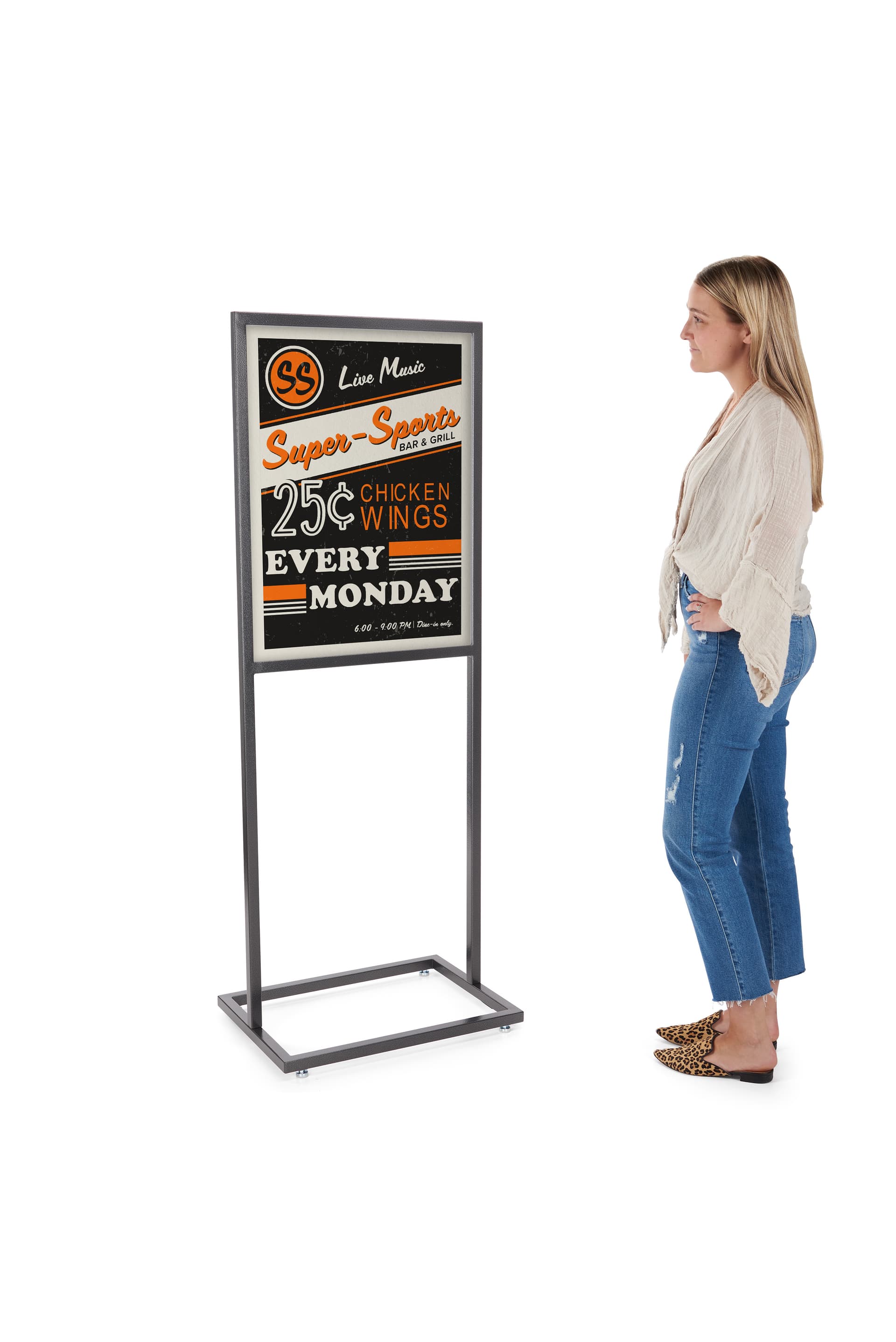 Metal sign holder for advertising promotions