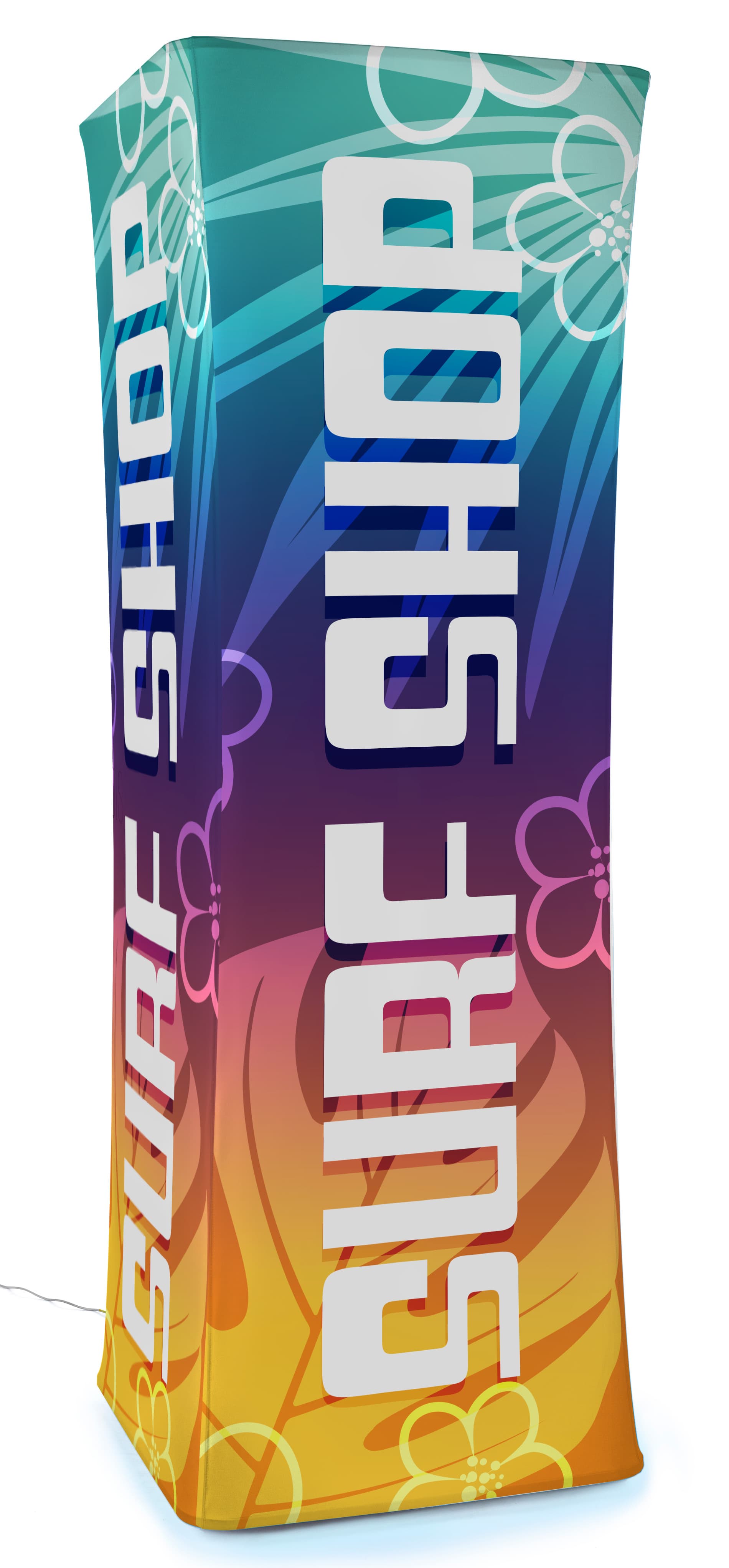4 Custom printed fabric graphic panels on backlit inflatable tower