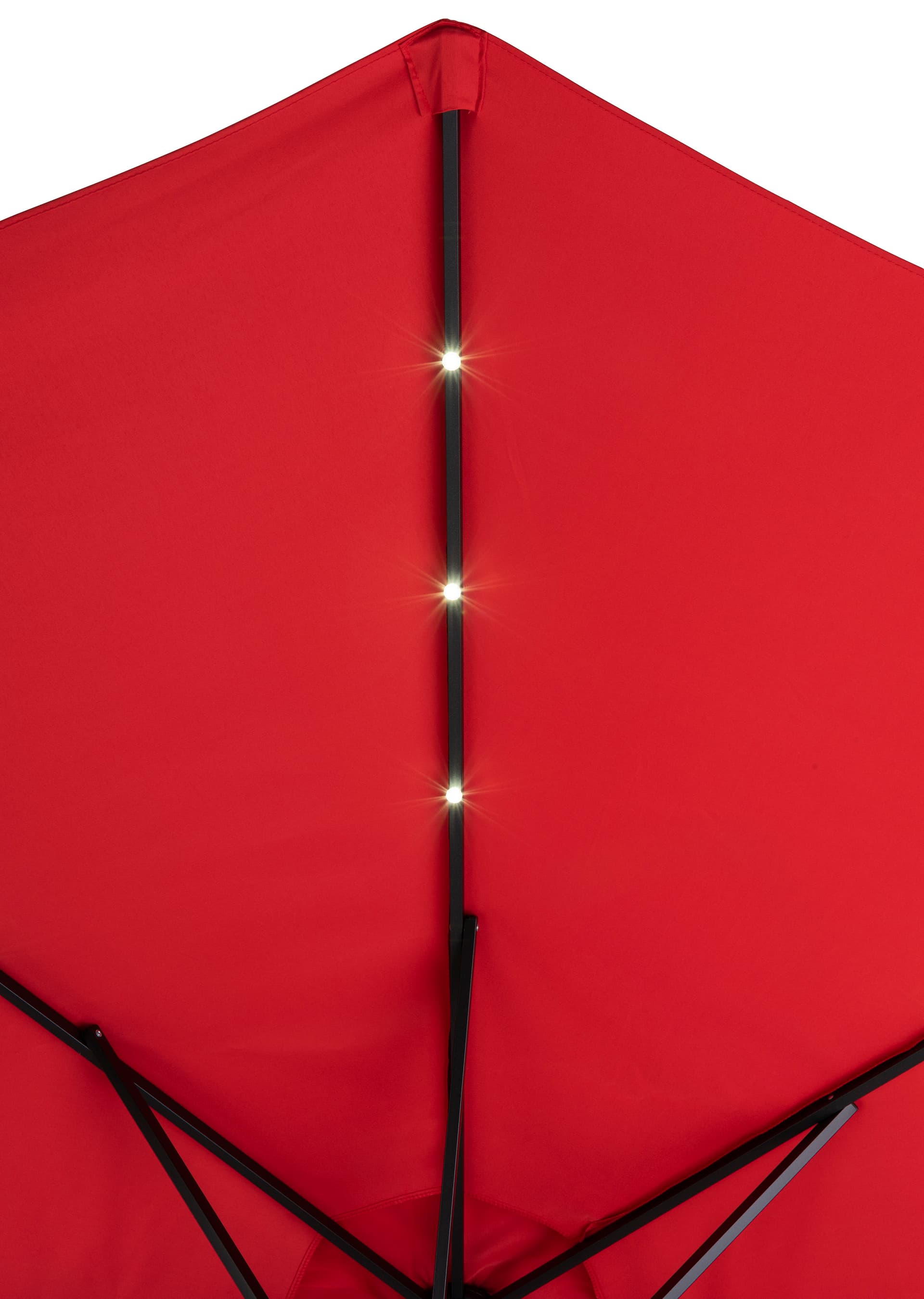 Red Patio Market Umbrella with LED Lights that Come Pre Installed