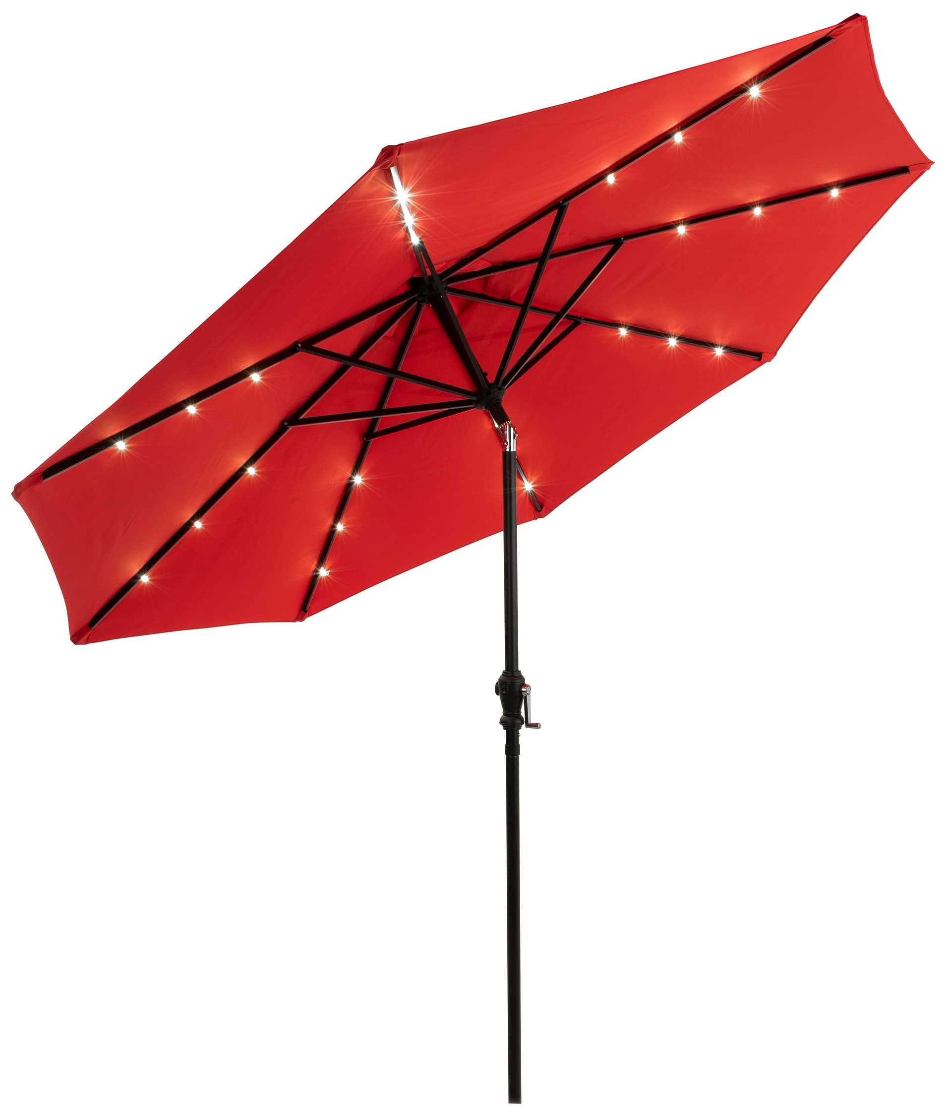 Red LED Patio Market Umbrella Powered by Solar Energy