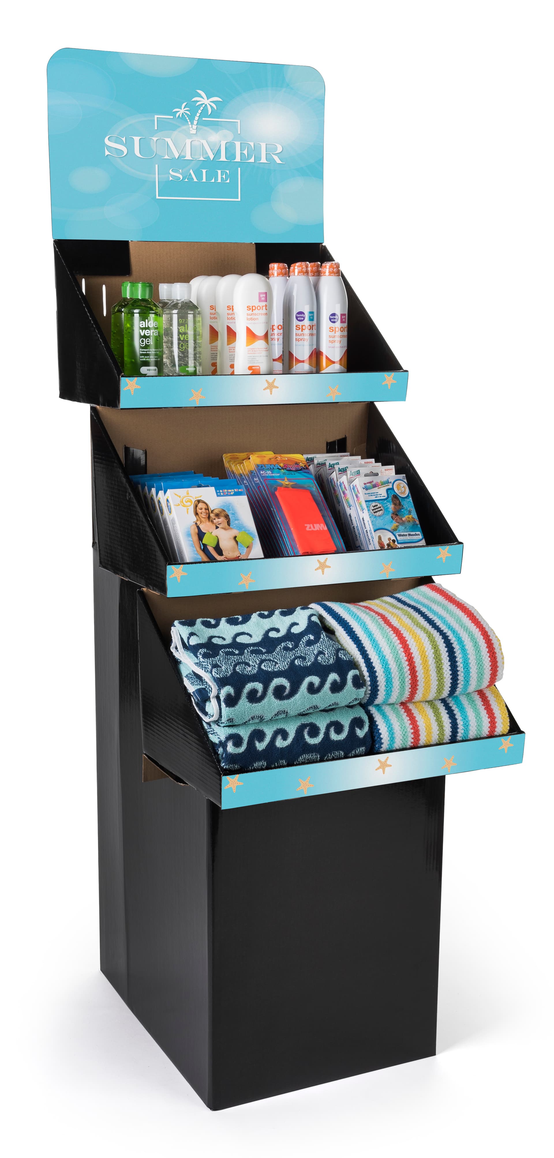 3 Shelf Custom Printed Cardboard Floor Stand Includes Graphics